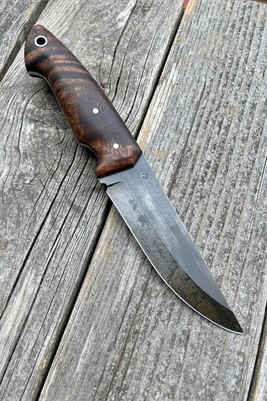The Valence Bushcrafter knife. Carbon steel bushcraft knife. Handmade in the USA. Redroot Blades.