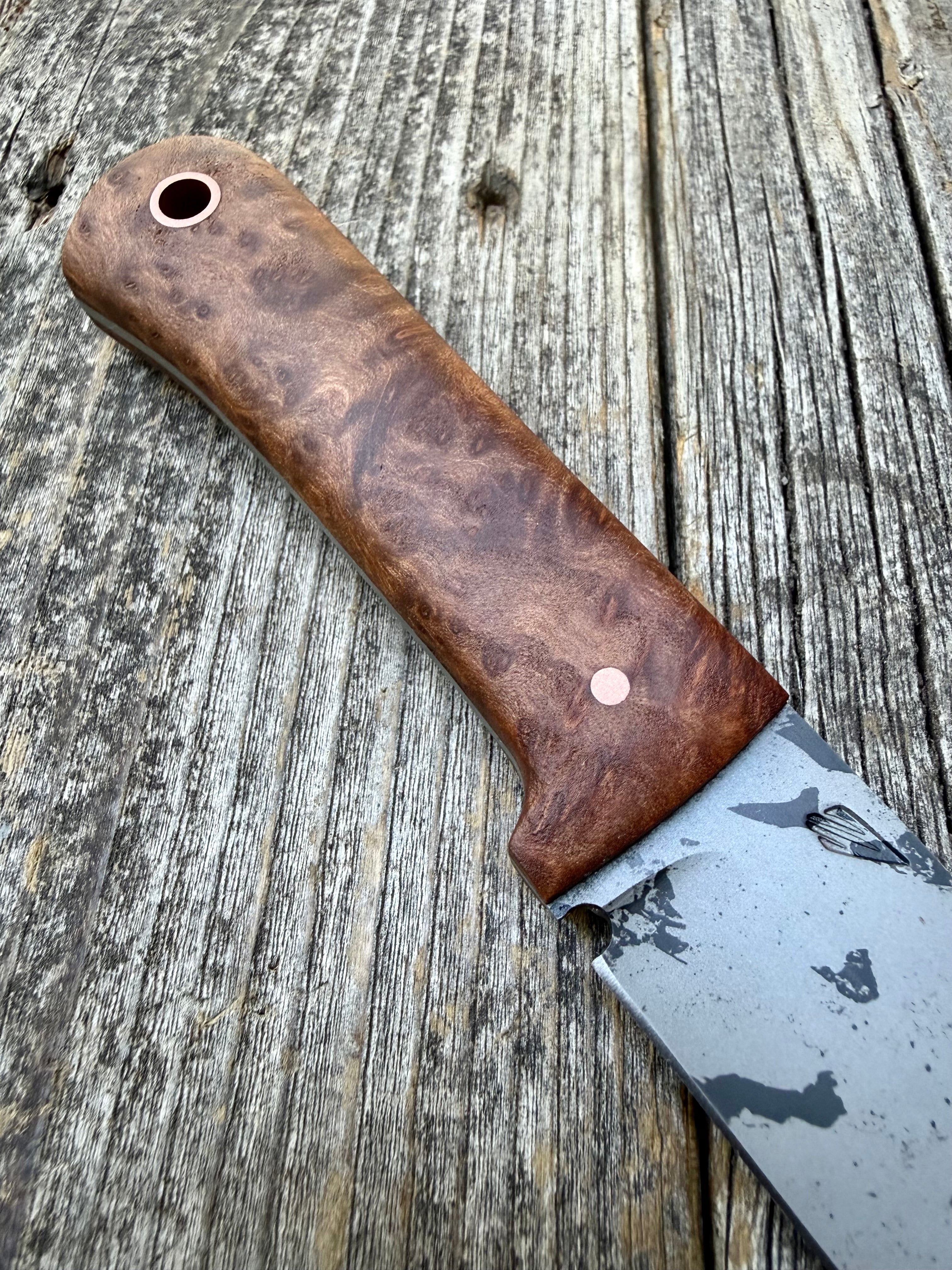 Long Scout Knife — Redwood Burl & Copper