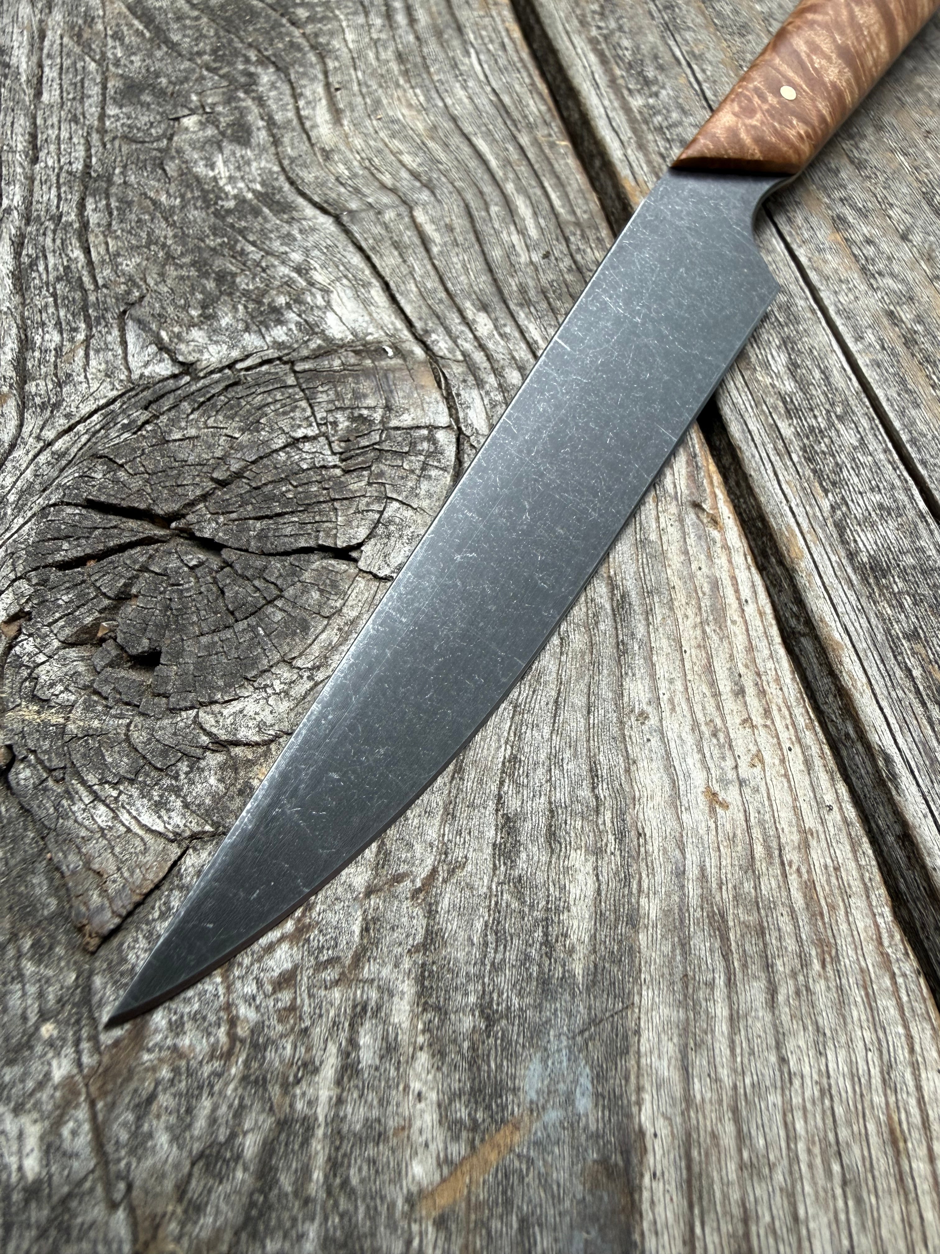 Western Paring Knife 3.75" —  Maple Burl & Brass