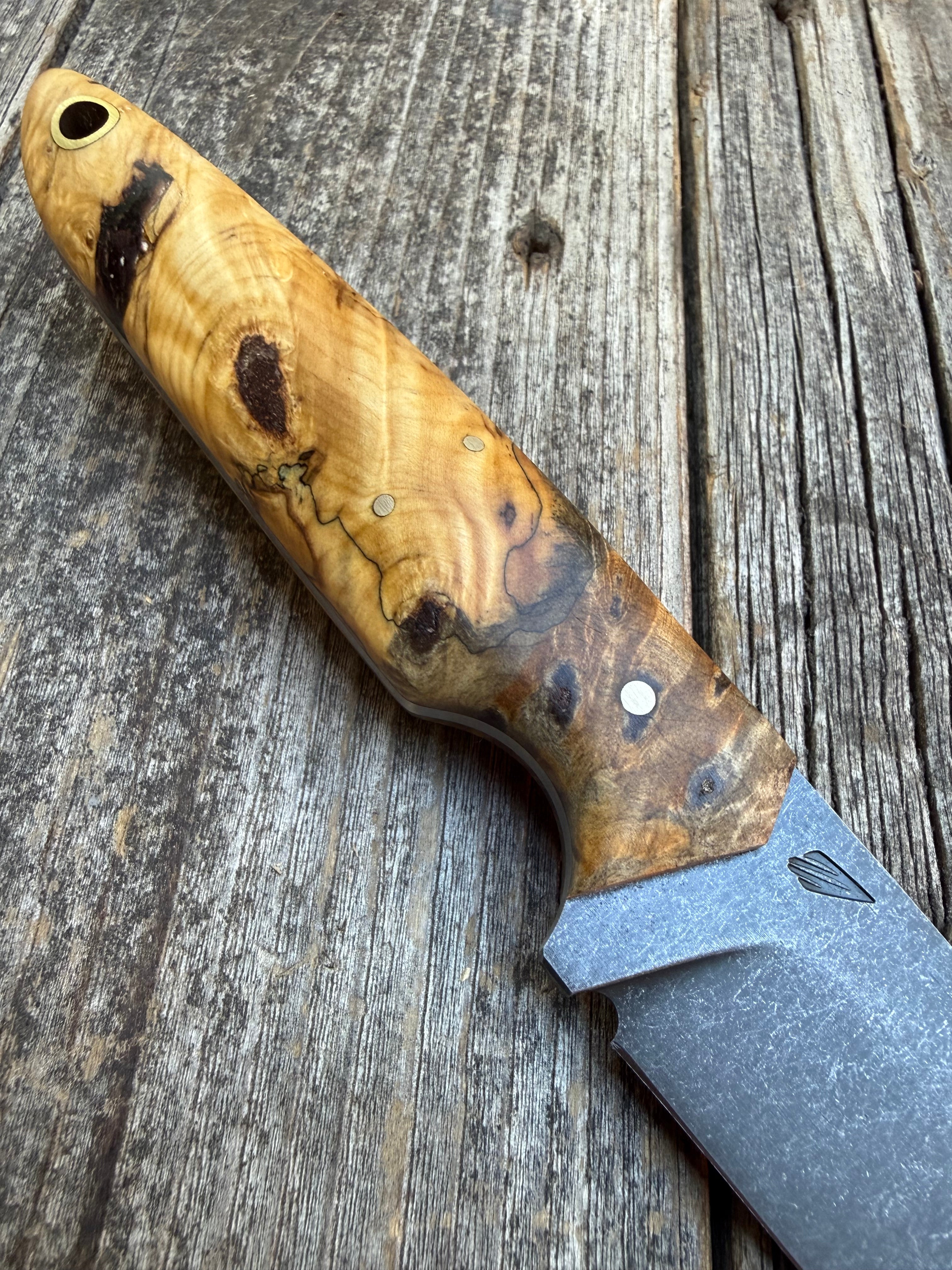 Drop-Point Harvester— Buckeye Burl & Brass