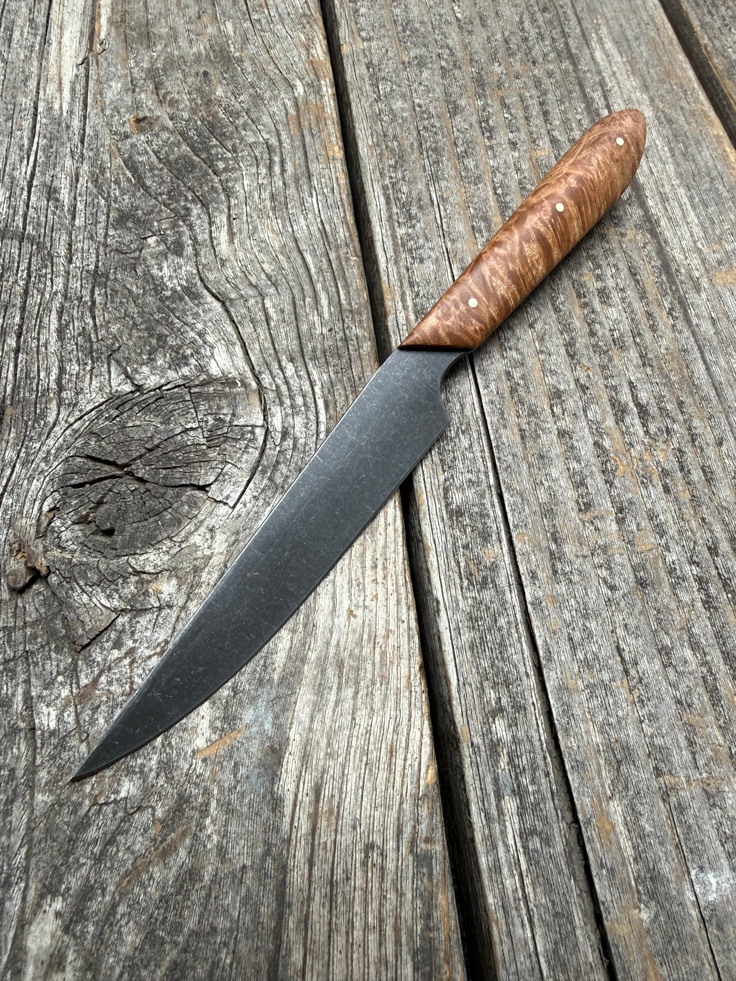 Western Paring Knife 3.75" —  Maple Burl & Brass