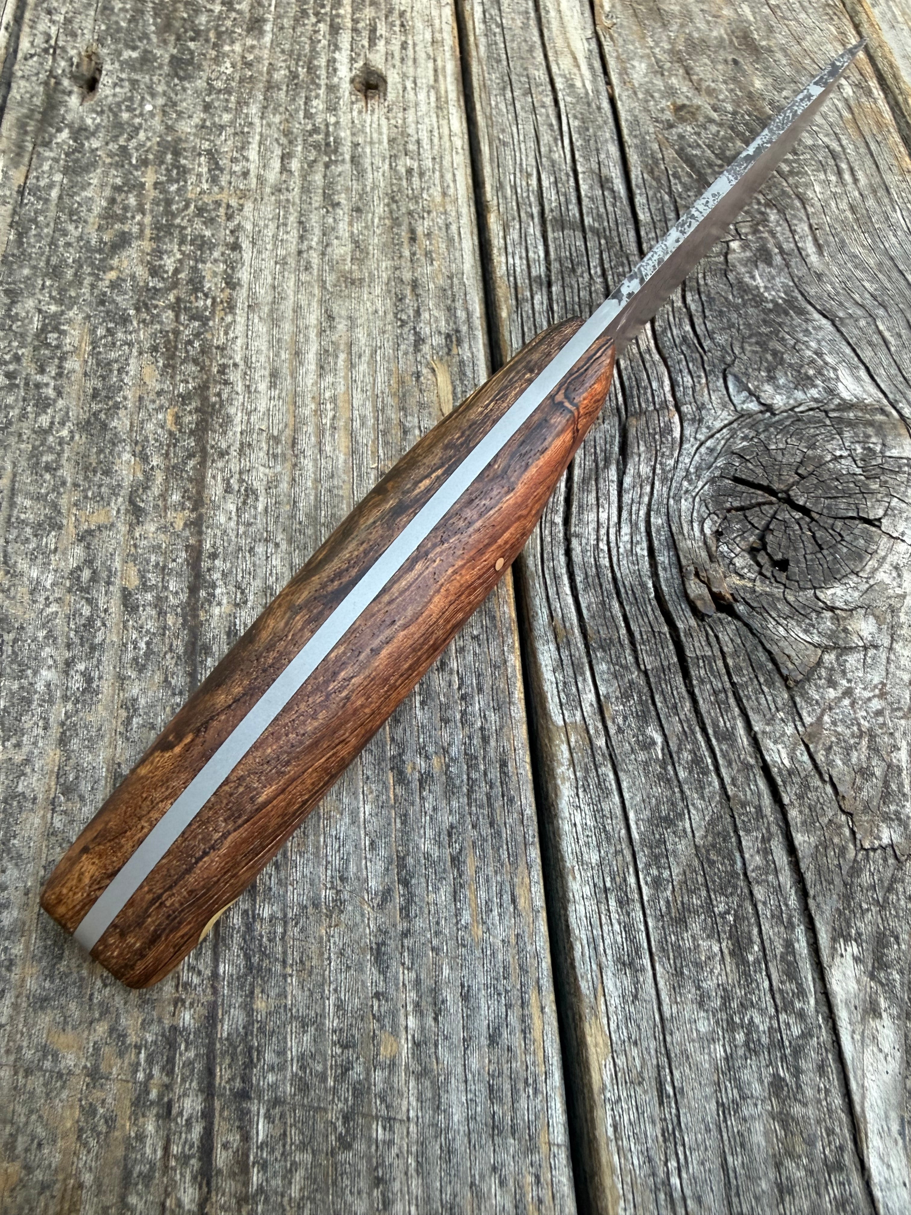Drop-Point Harvester— Spalted Dark Maple & Brass