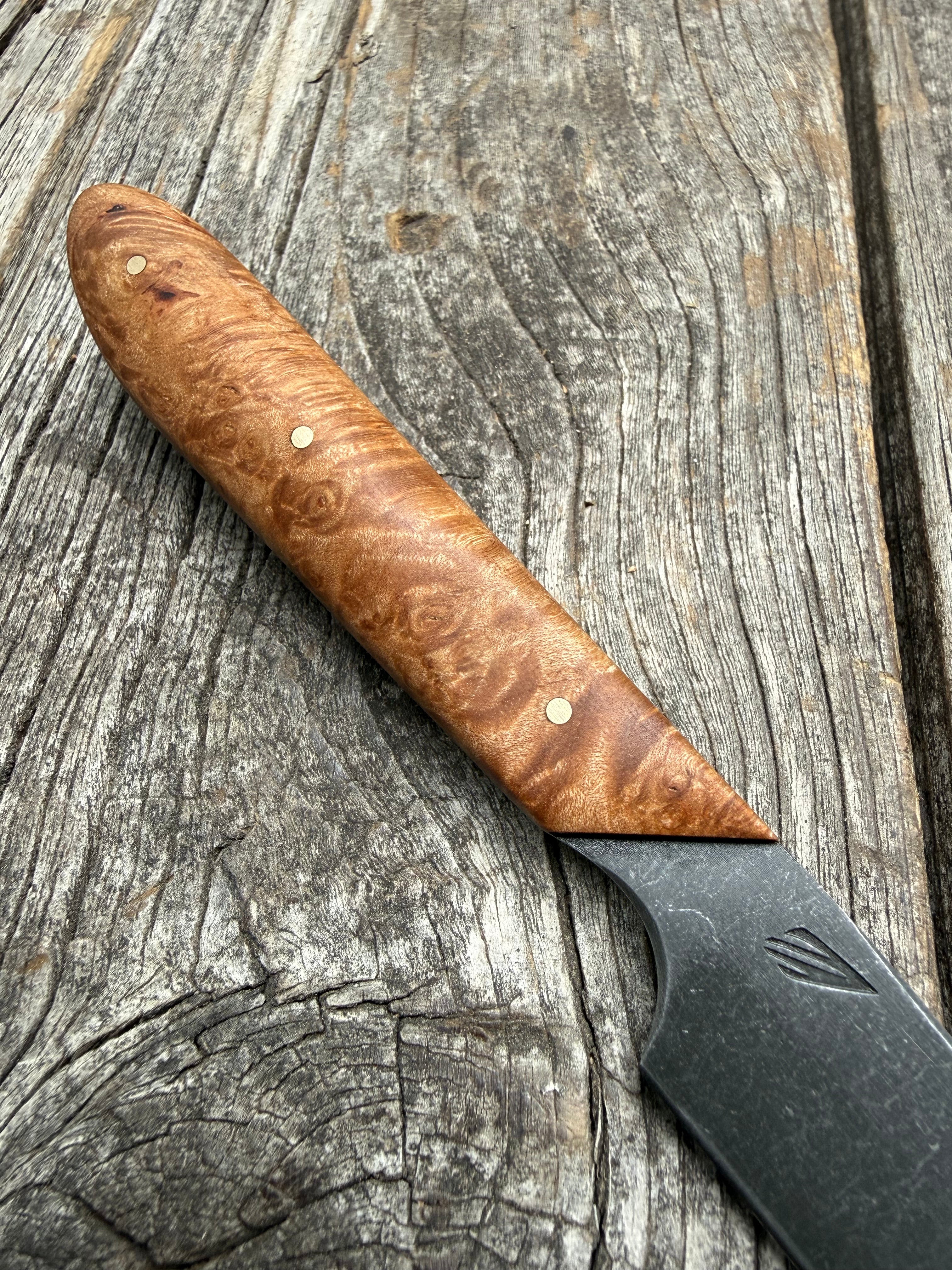 Western Paring Knife 3.75" —  Maple Burl & Brass