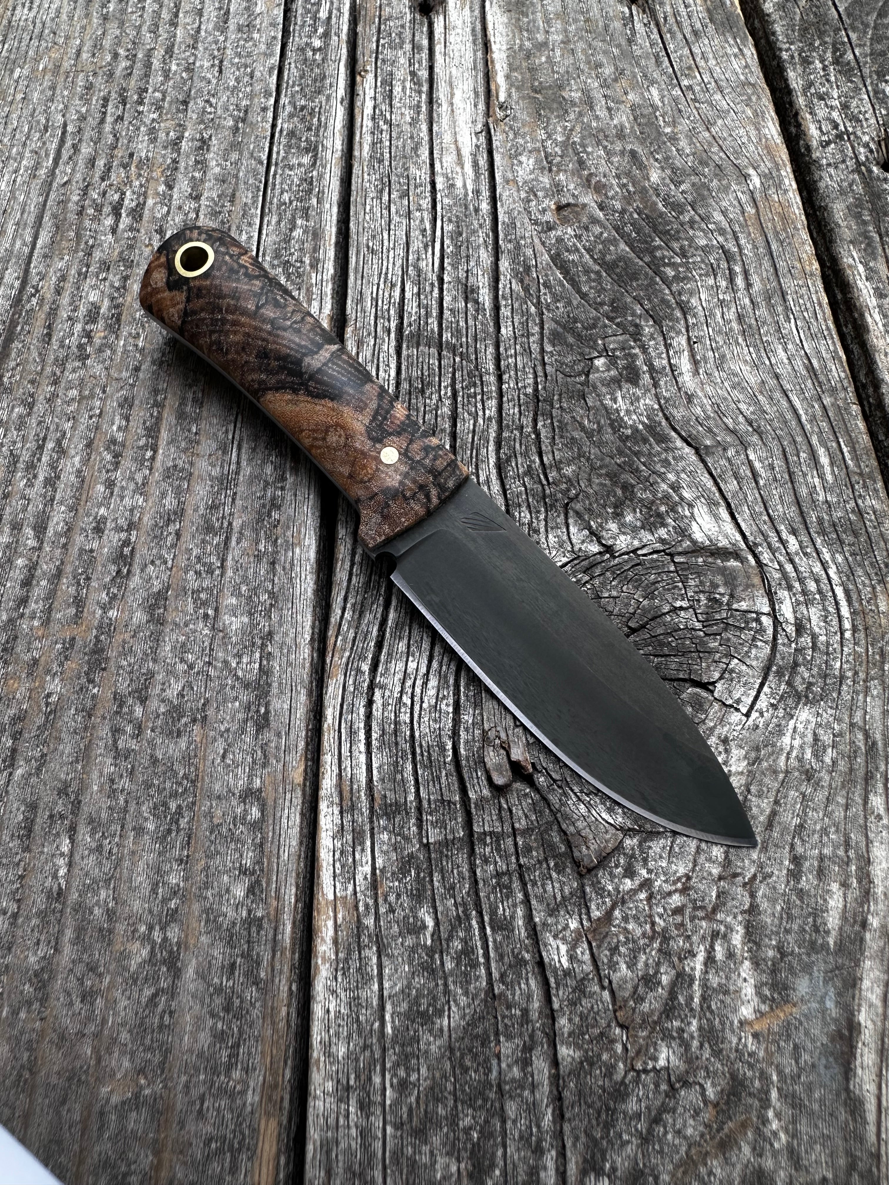 Survival Scout Knife — Spalted Maple & Brass