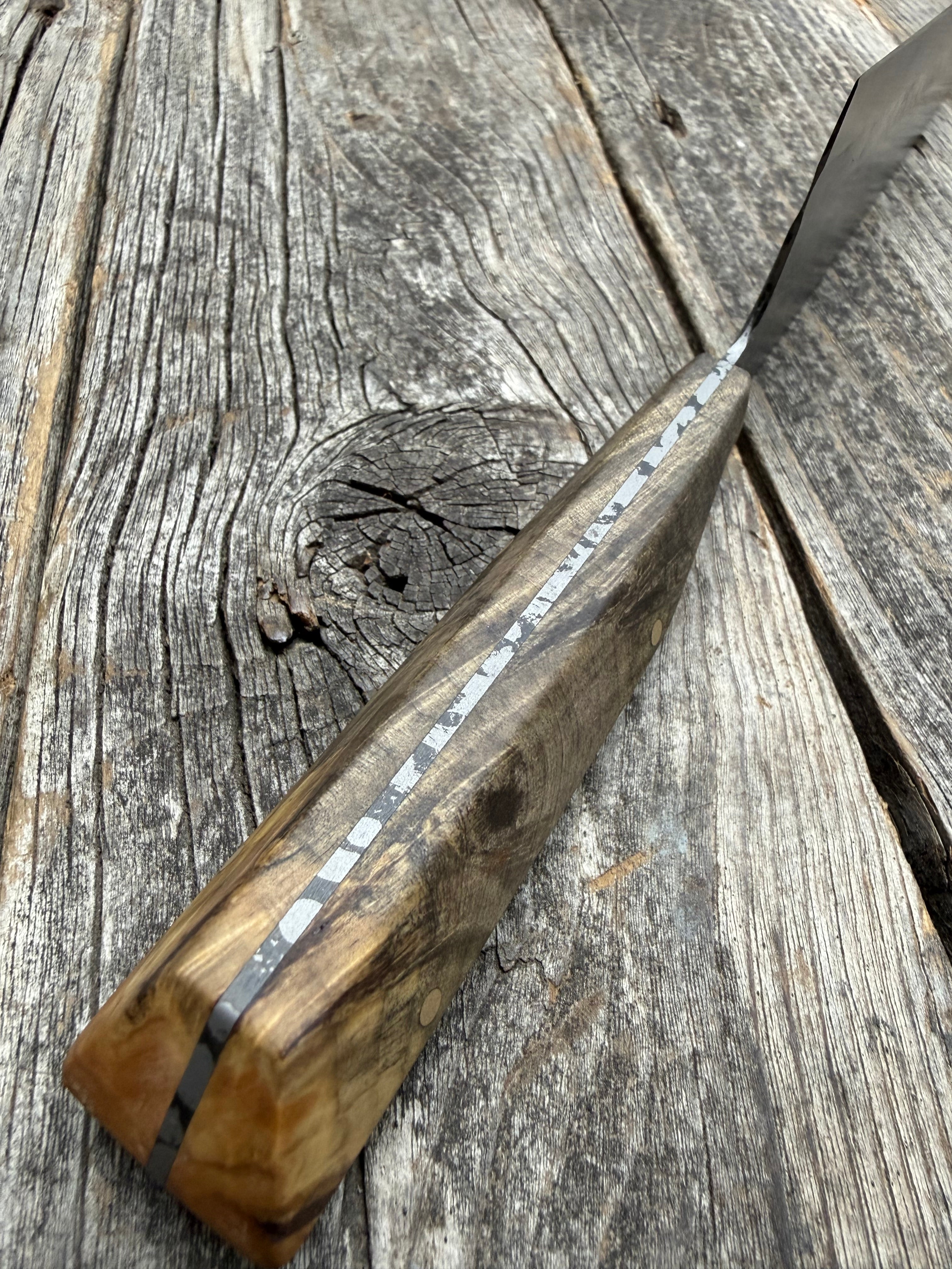 Prototype 8” Chef — Buckeye Burl & Brass