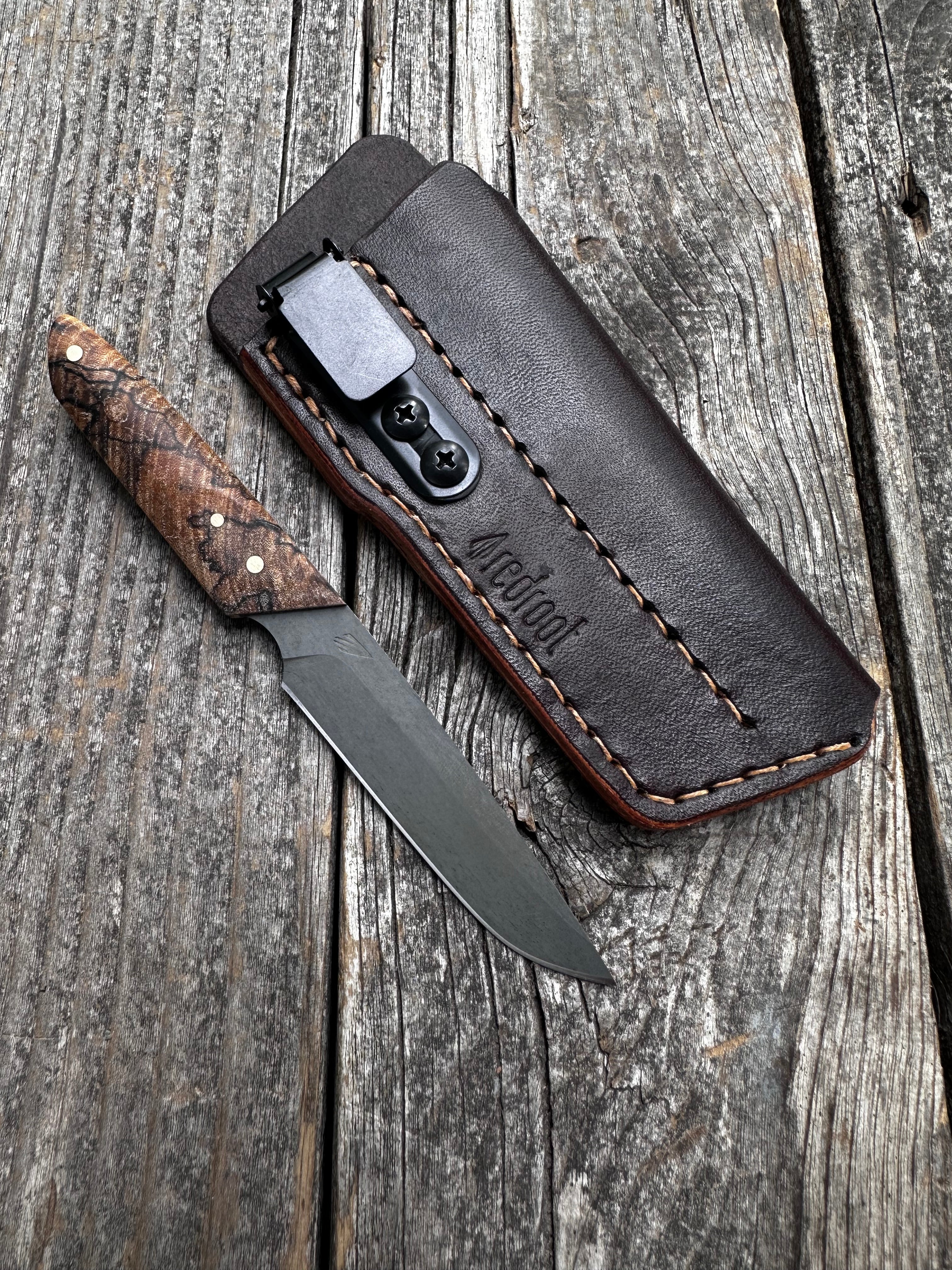 Ocelot Pocket EDC knife — Spalted Maple & Brass