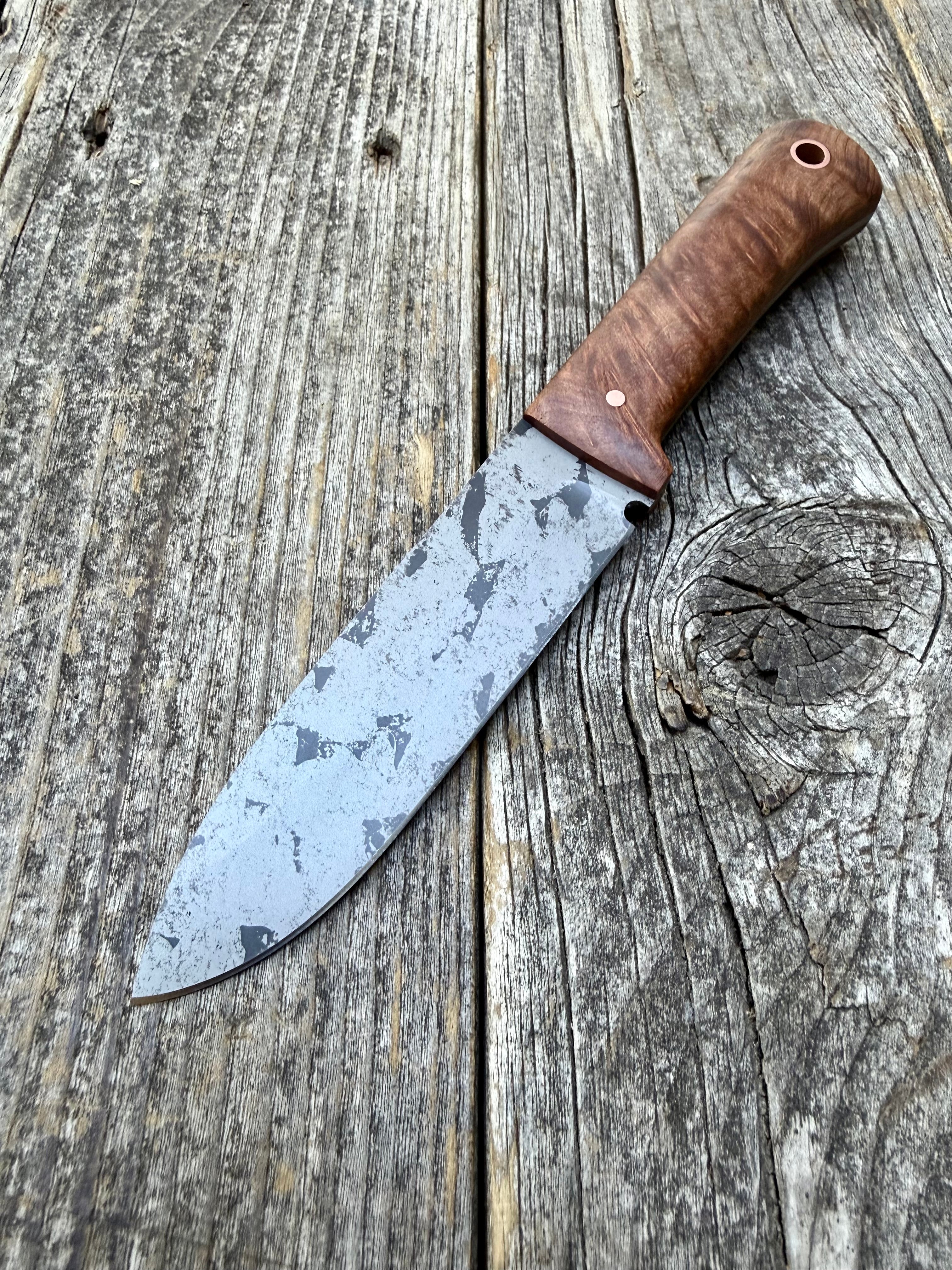 Long Scout Knife — Redwood Burl & Copper
