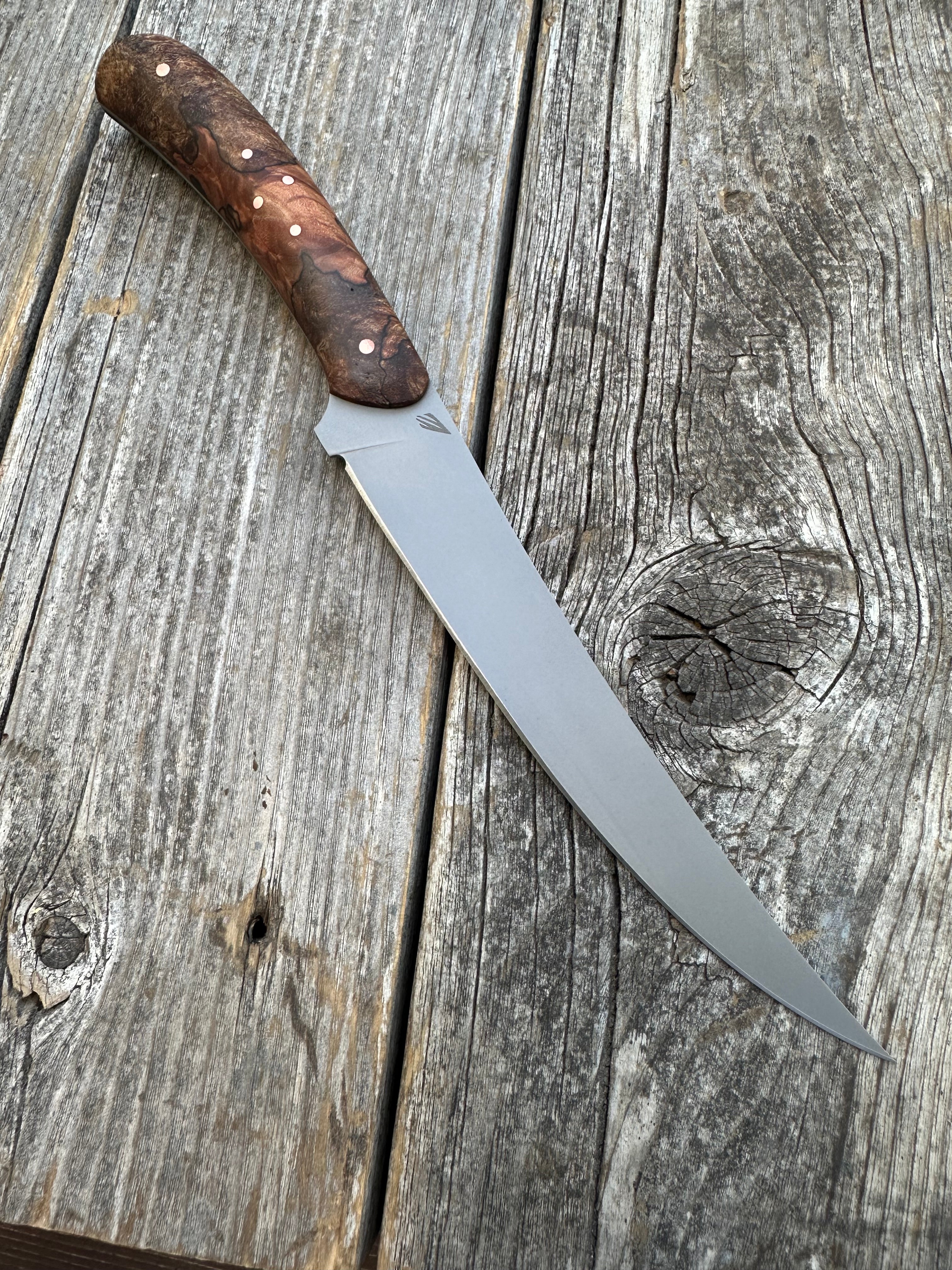 Mattei’s Boning/Fillet knife 6" — (Mid Flex) Spalted Maple Burl & Copper