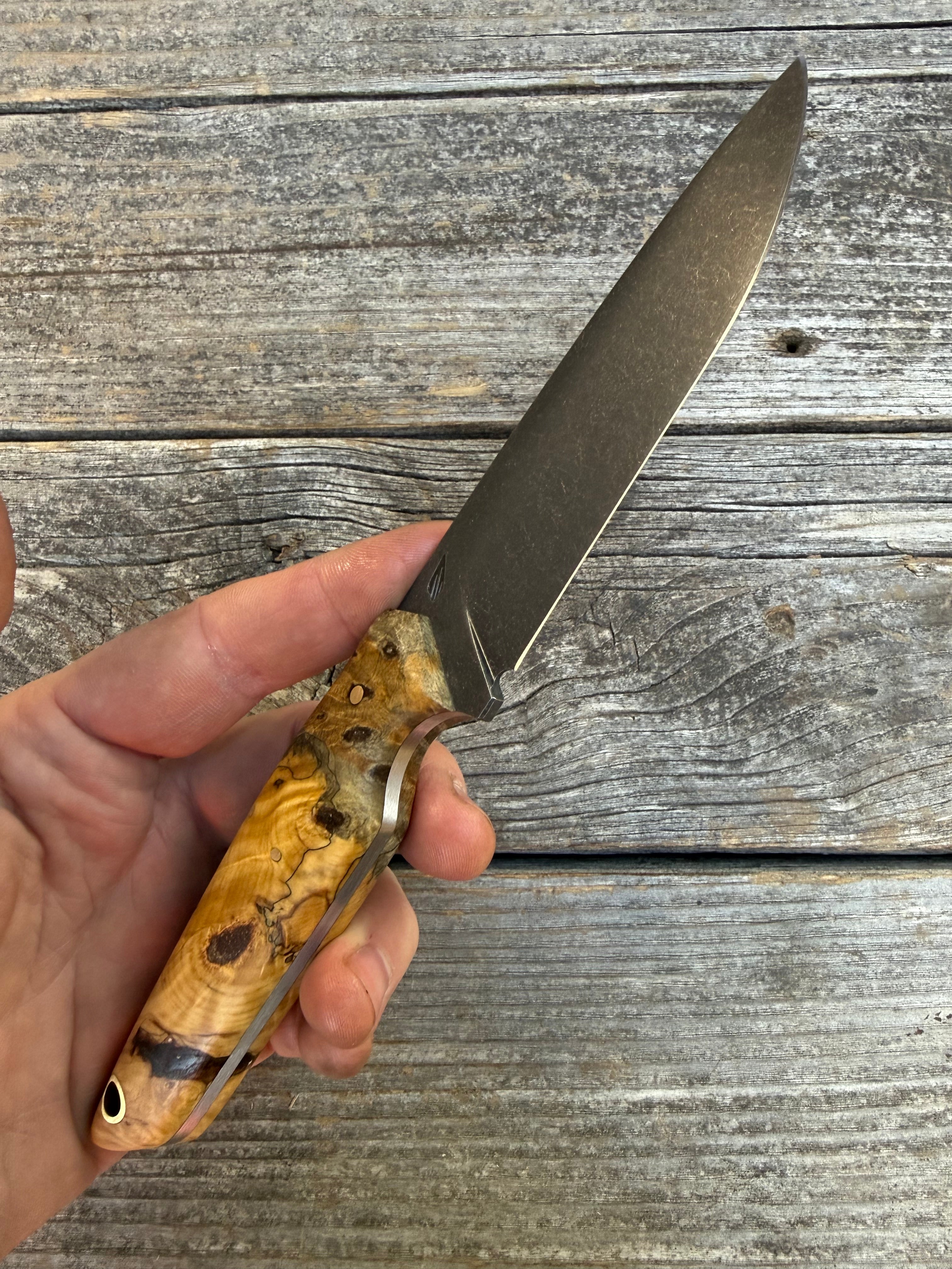 Drop-Point Harvester— Buckeye Burl & Brass