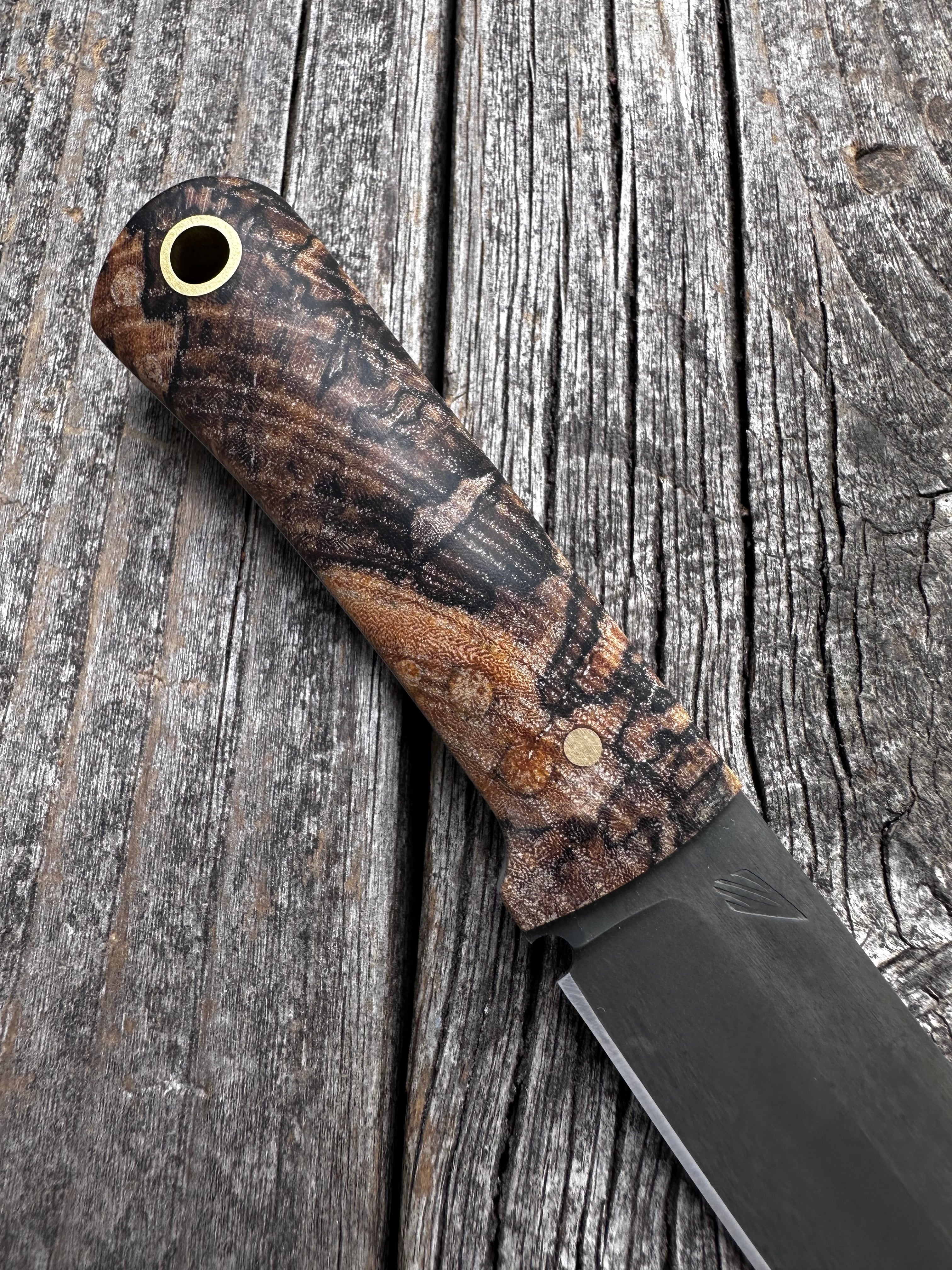 Survival Scout Knife — Spalted Maple & Brass