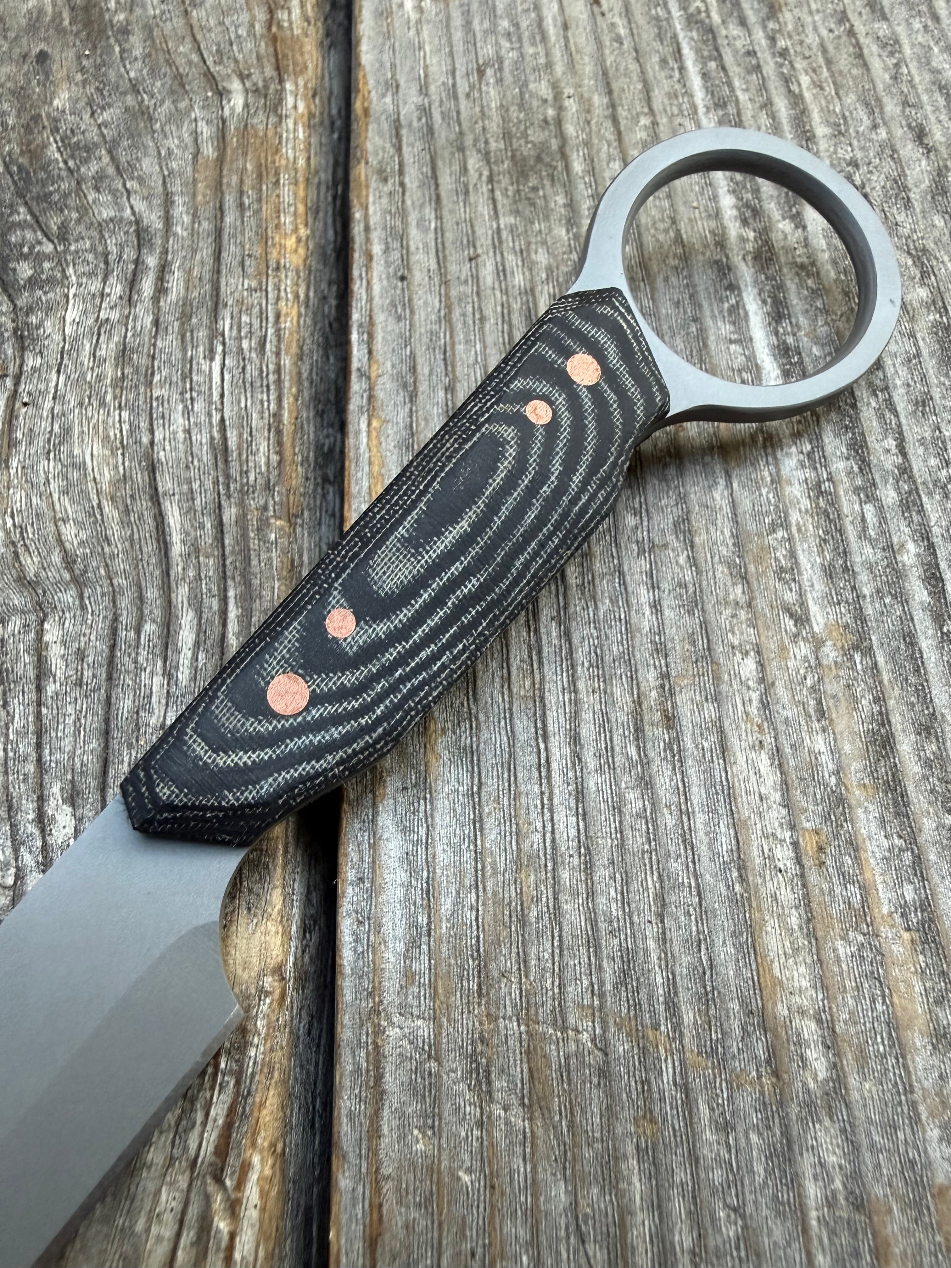 Finger-Loop Quille Pocket-EDC knife — Linen Micarta & copper