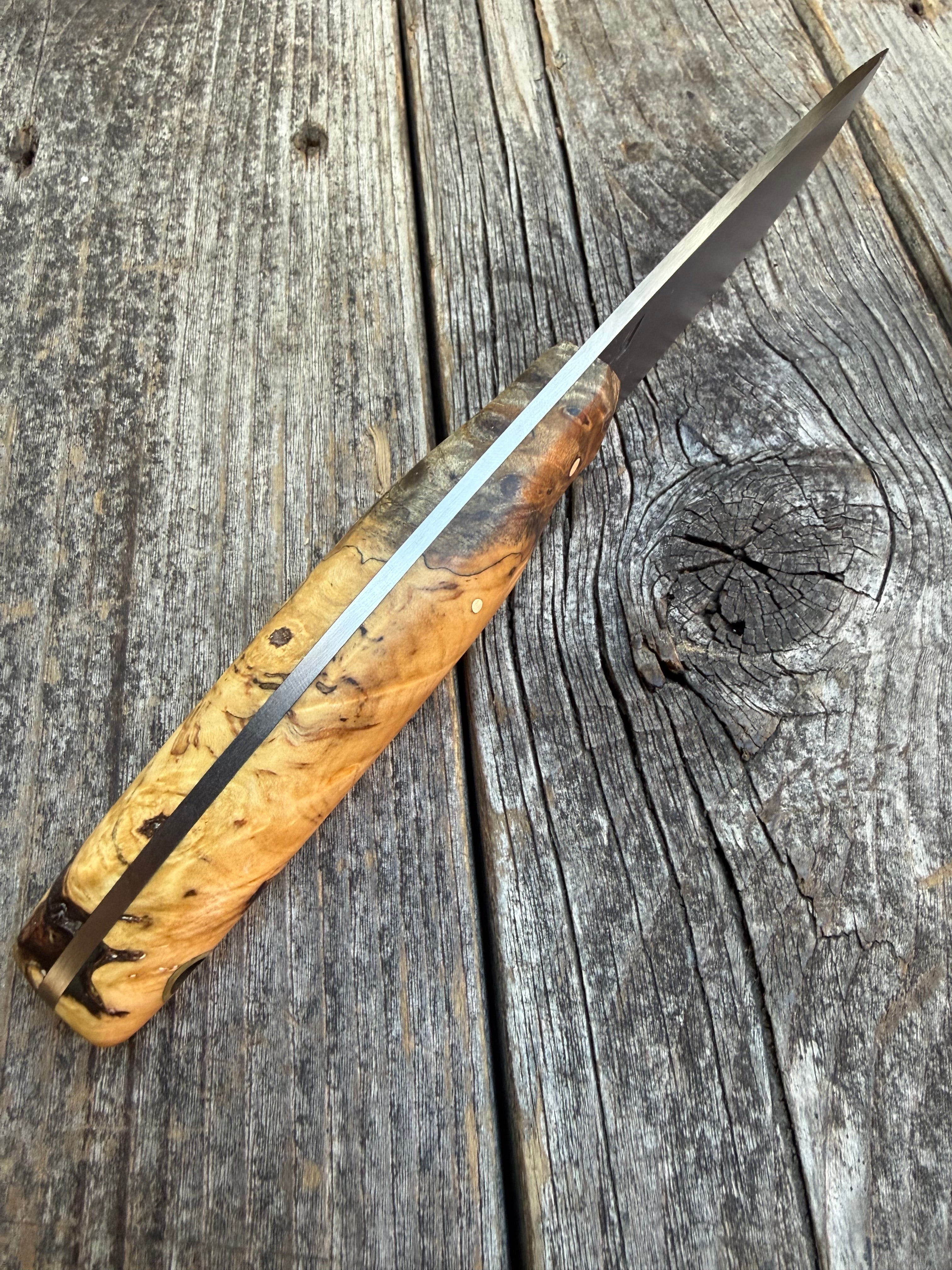 Drop-Point Harvester— Buckeye Burl & Brass