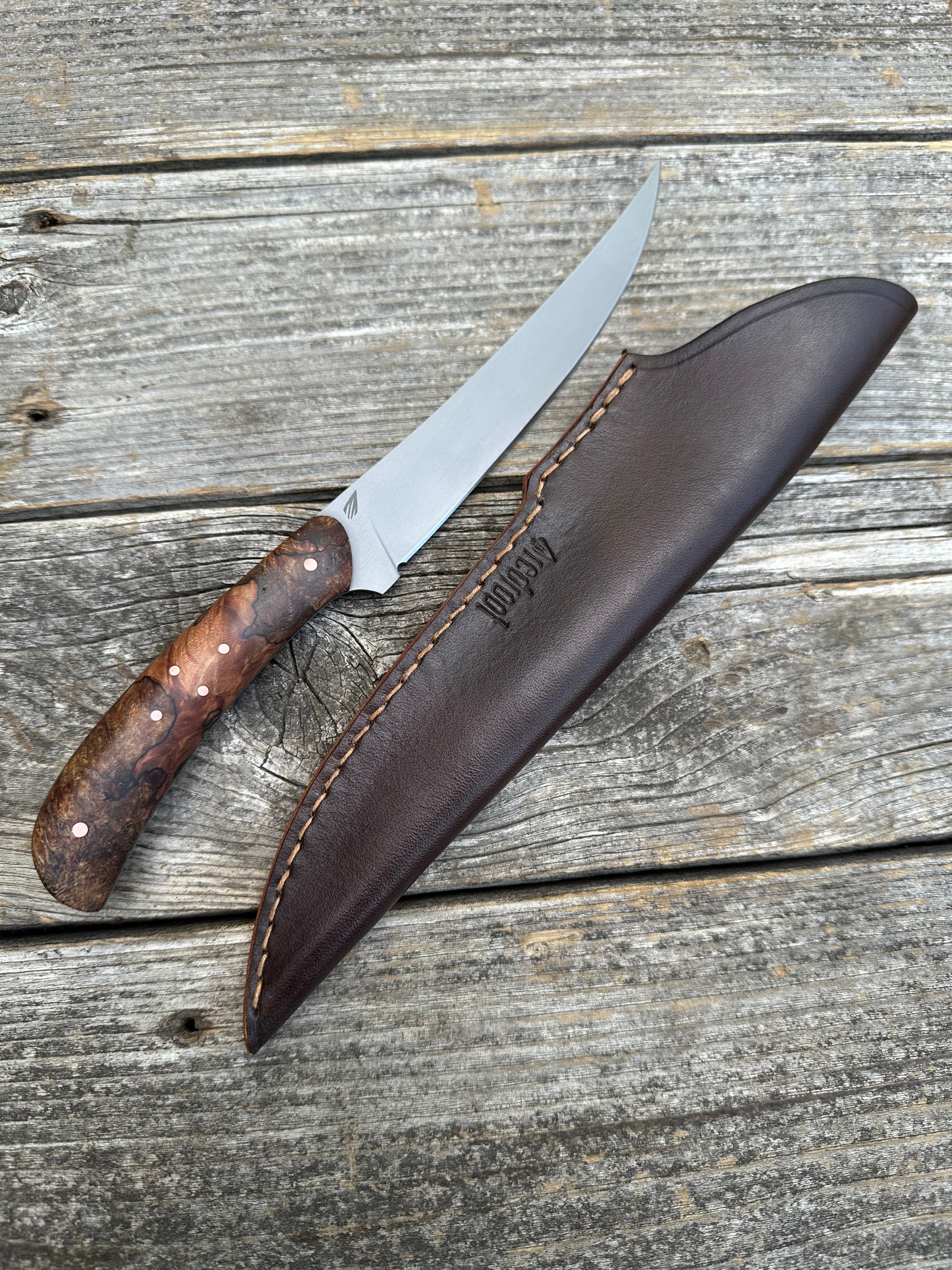 Mattei’s Boning/Fillet knife 6" — (Mid Flex) Spalted Maple Burl & Copper
