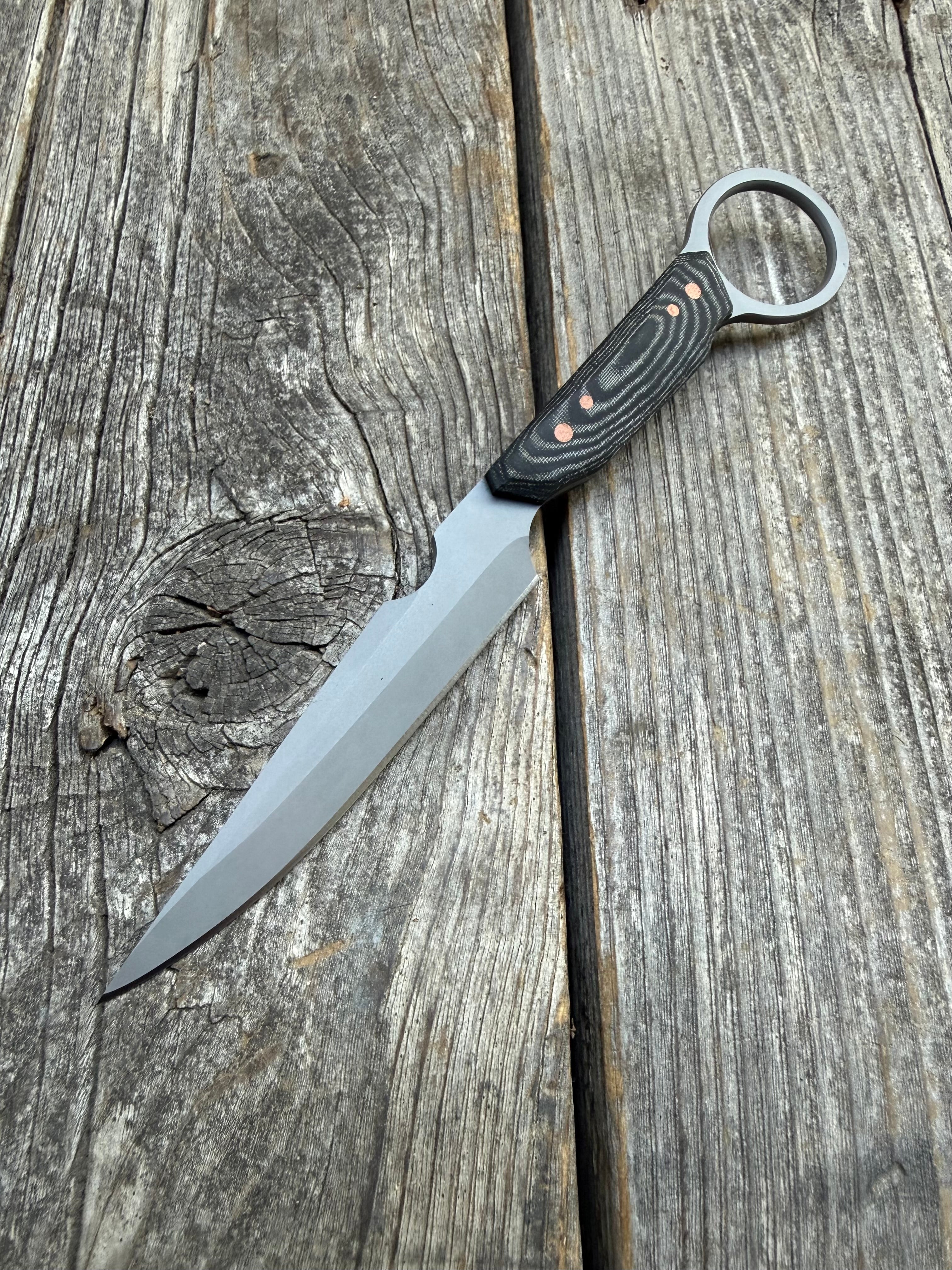 Finger-Loop Quille Pocket-EDC knife — Linen Micarta & copper