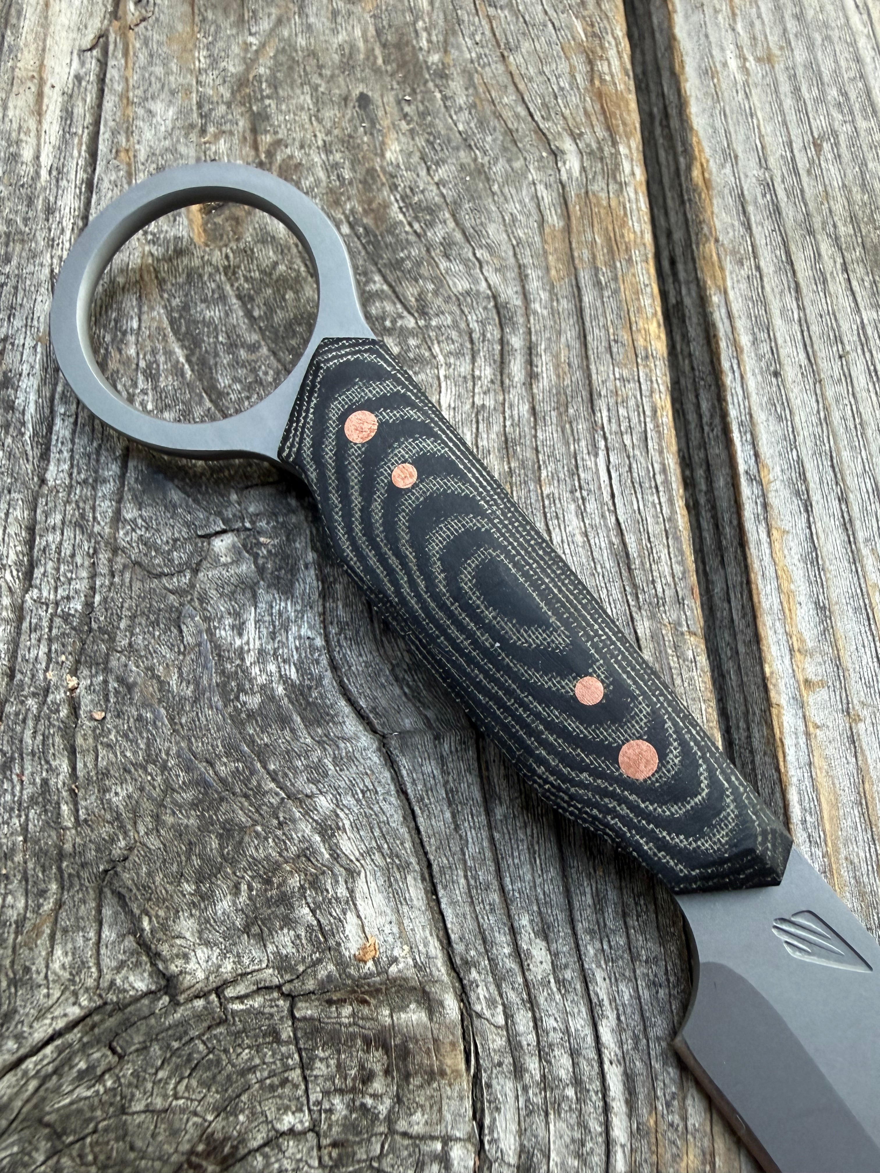 Finger-Loop Quille Pocket-EDC knife — Linen Micarta & copper