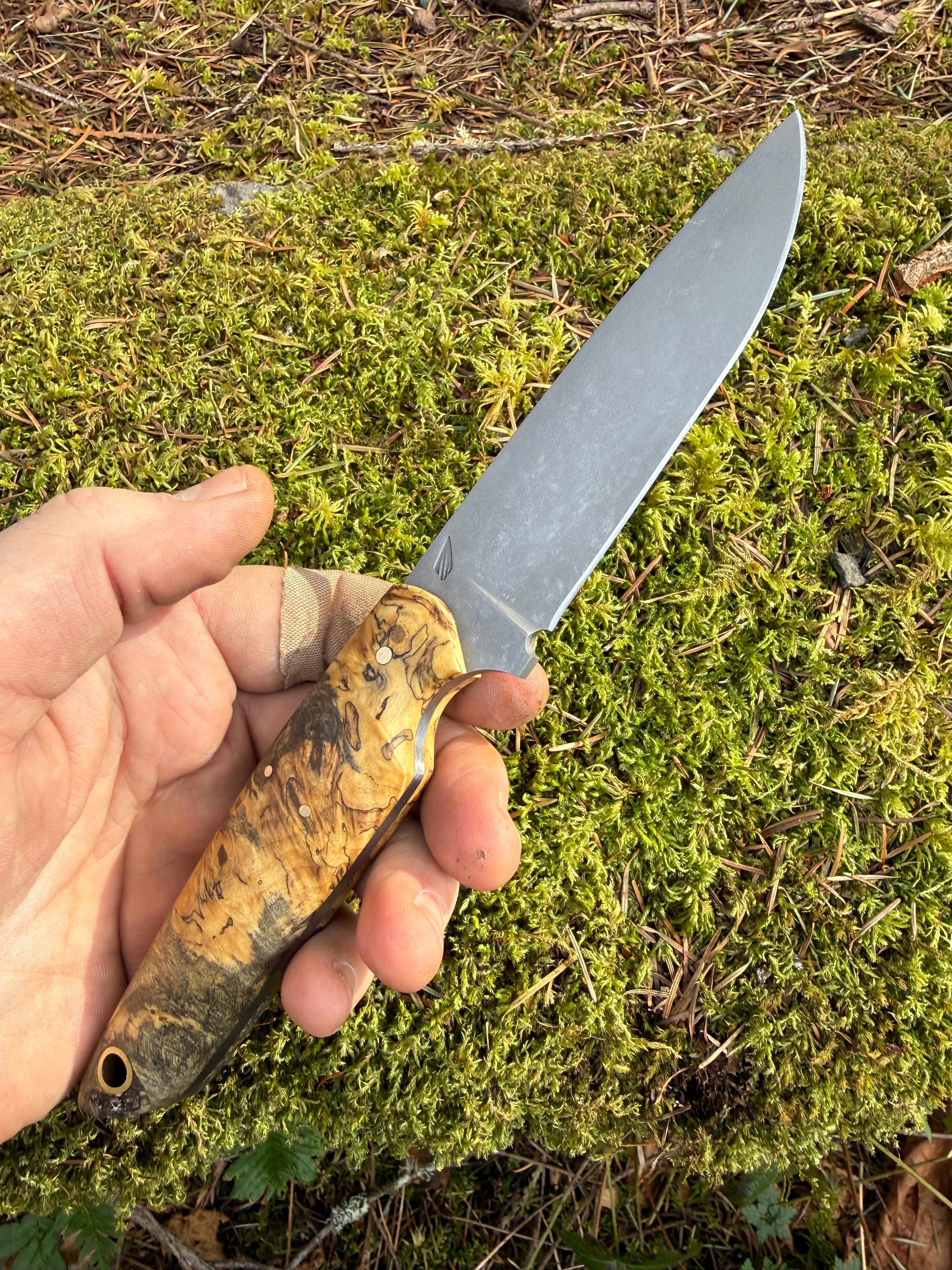 Drop-Point Harvester— Spalted Buckeye Burl & Brass