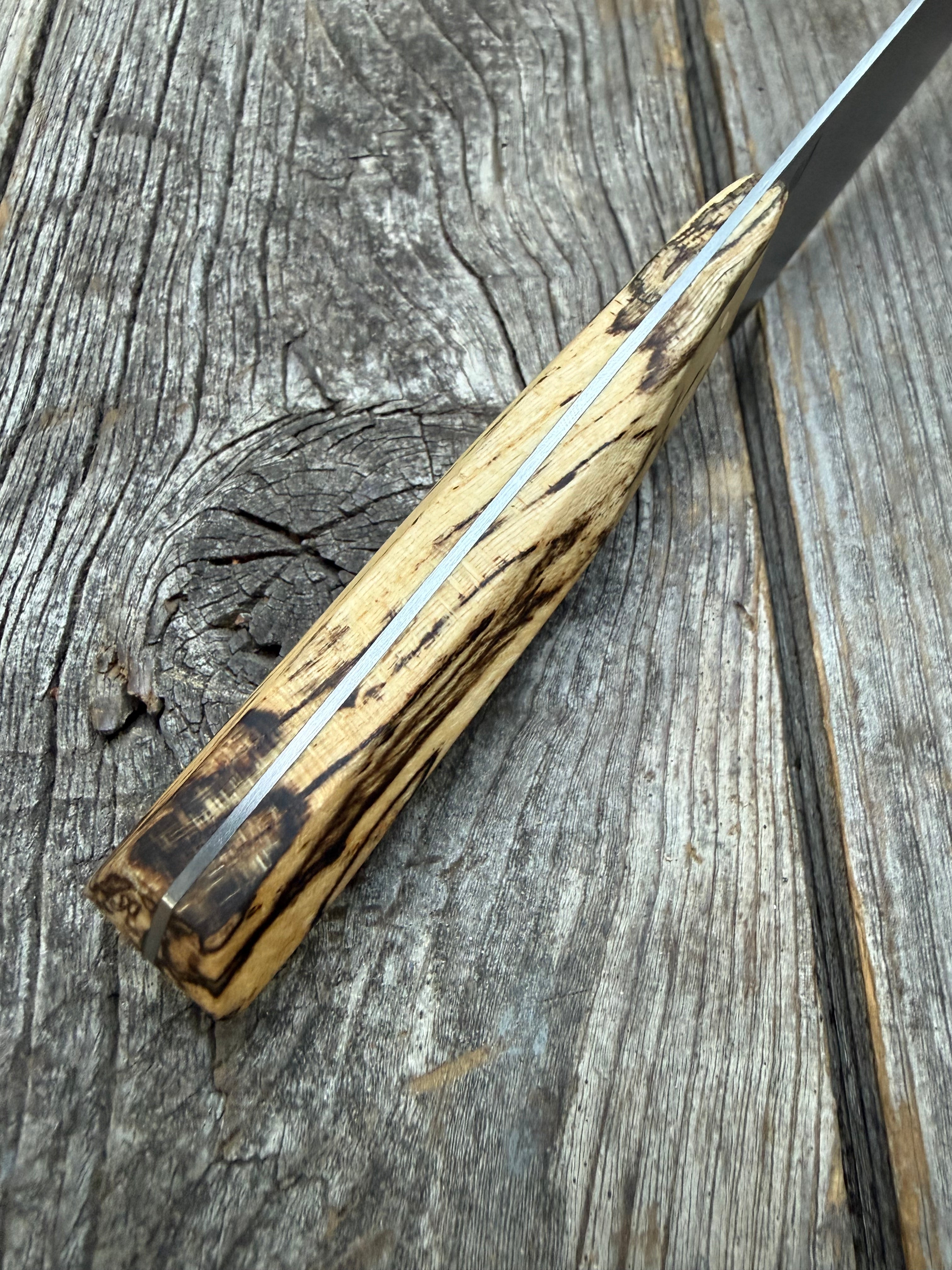 Prototype Kitchen Petty Knife — Spalted Hickory & Brass