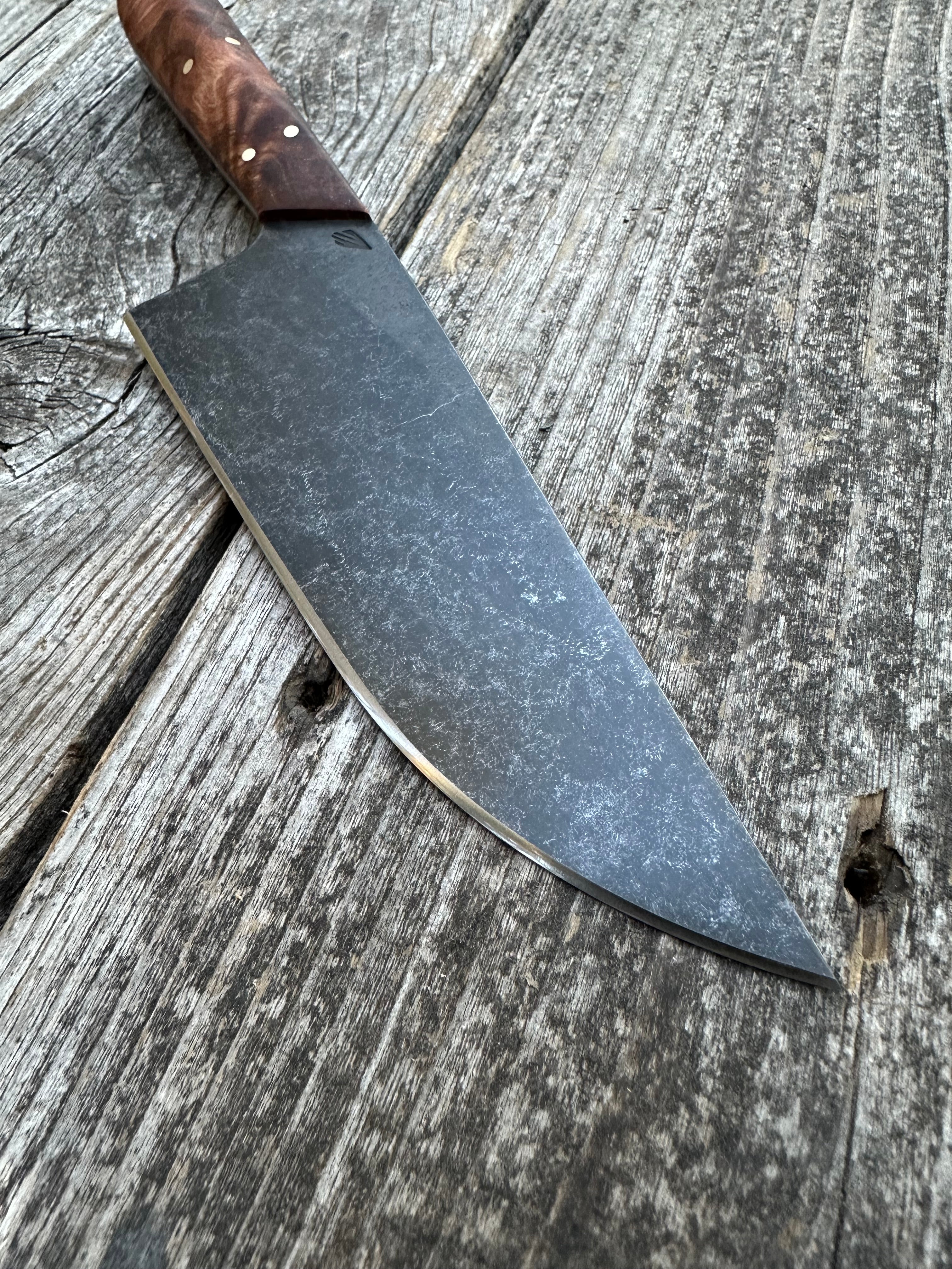 Western Mini-Chef's Knife — Maple Burl & Brass