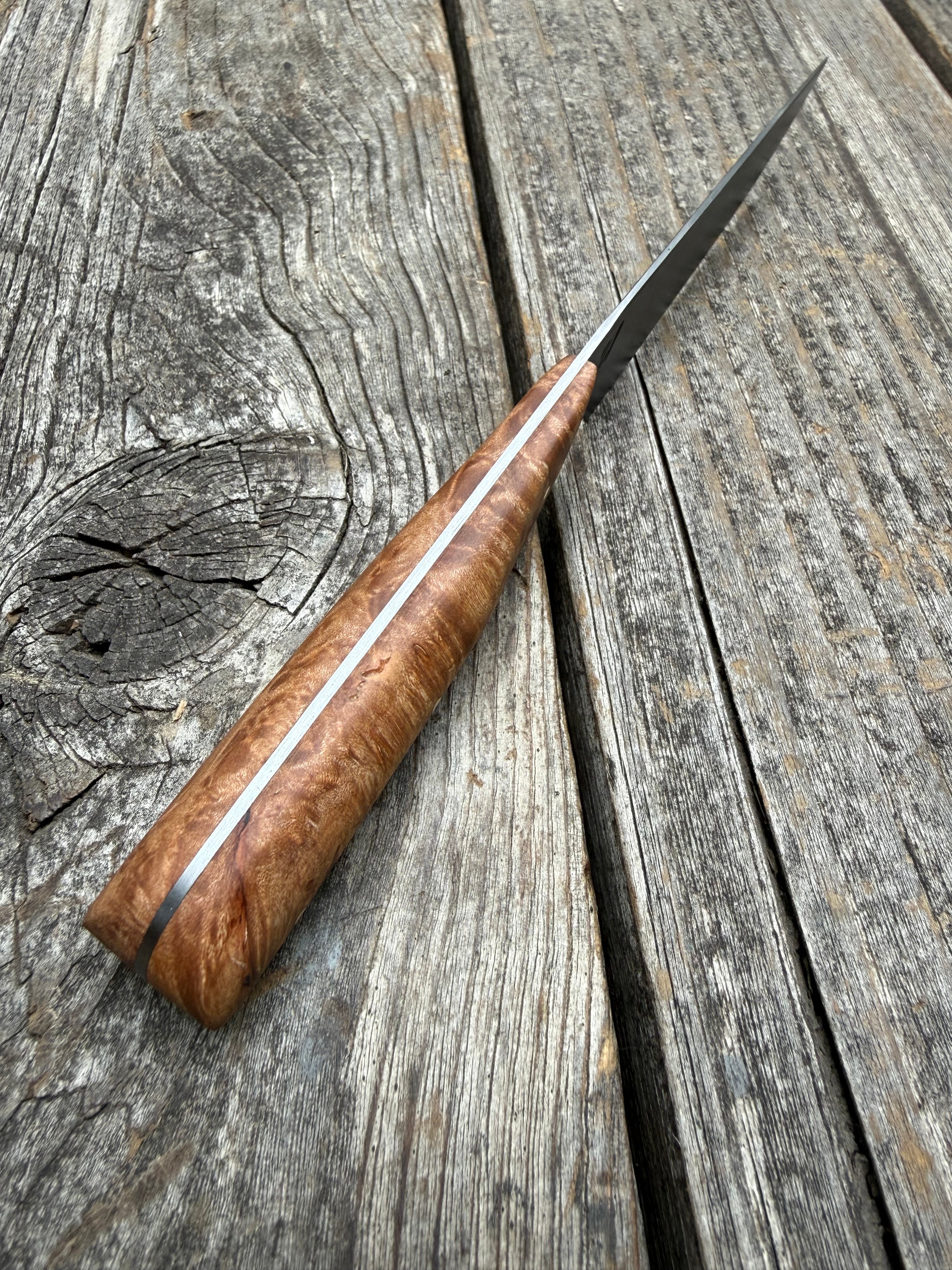 Western Paring Knife 3.75" —  Maple Burl & Brass