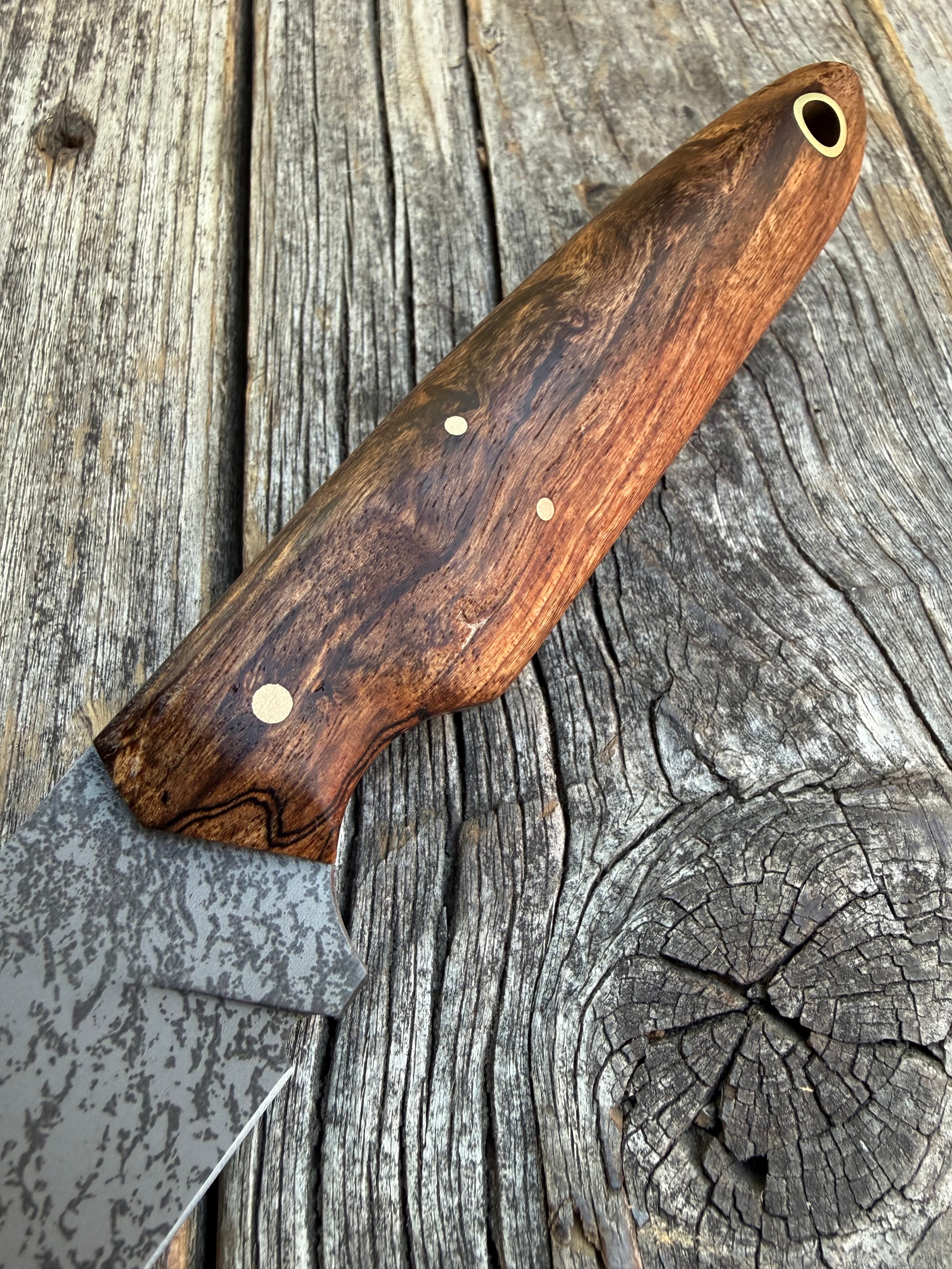 Drop-Point Harvester— Spalted Dark Maple & Brass