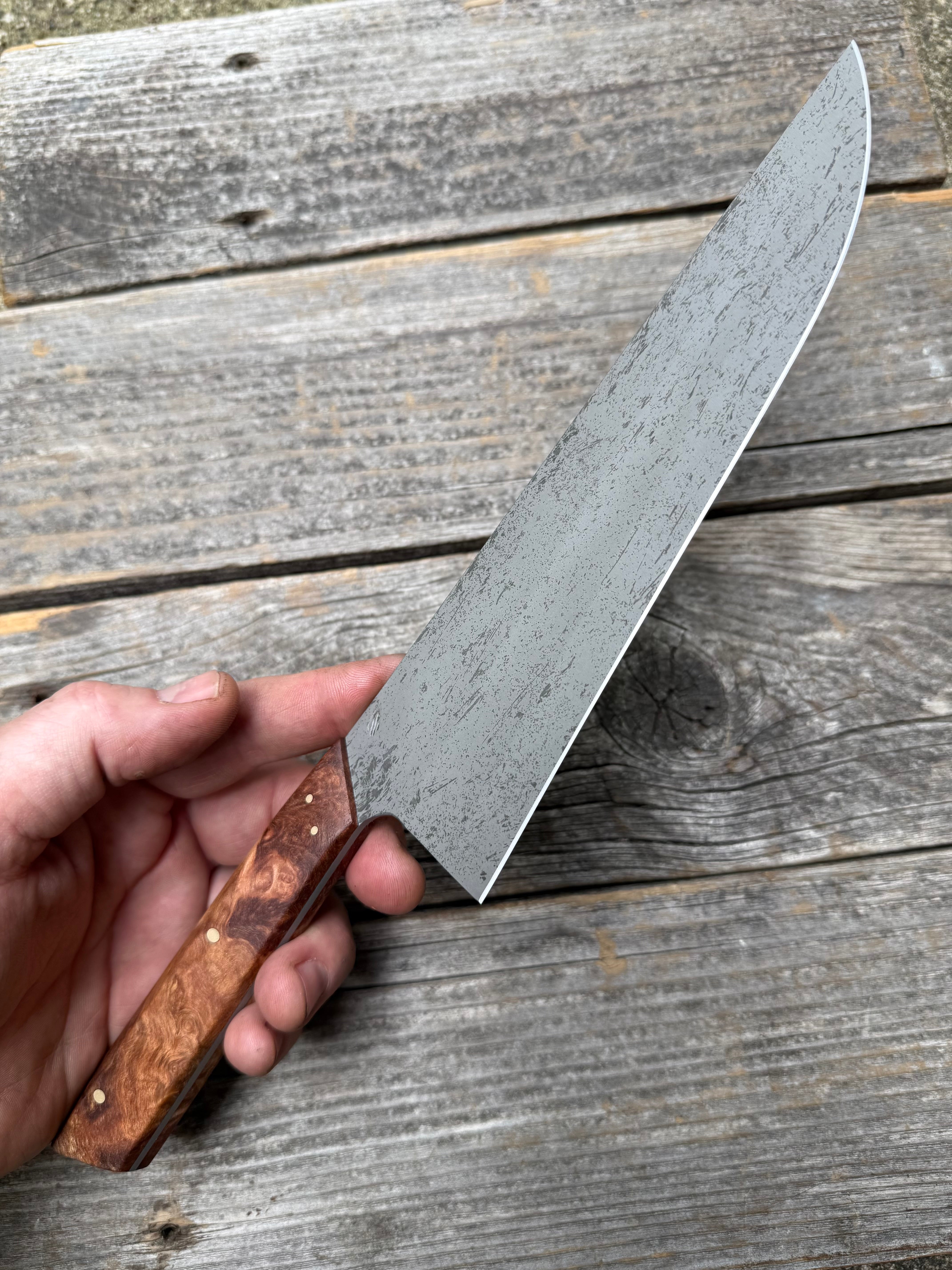 Prototype 8” Chef — Ambrosia Maple Burl & Brass