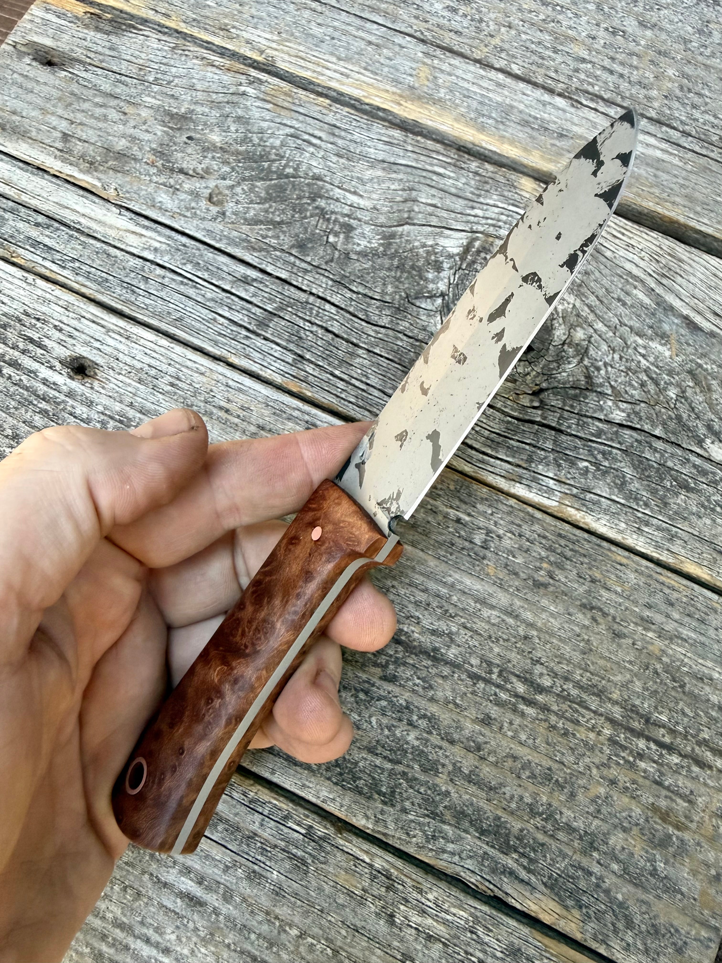 Long Scout Knife — Redwood Burl & Copper