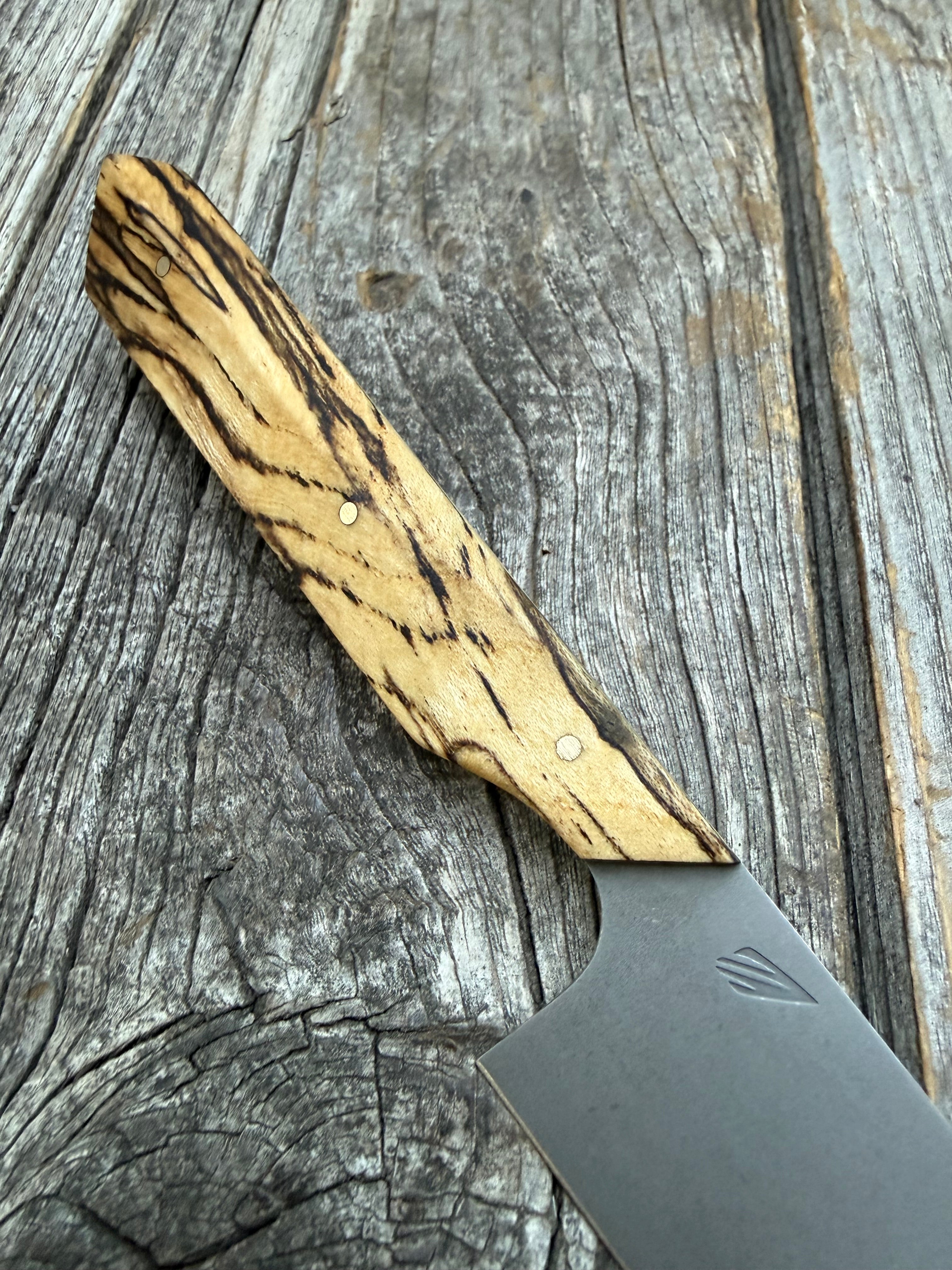 Prototype Kitchen Petty Knife — Spalted Hickory & Brass