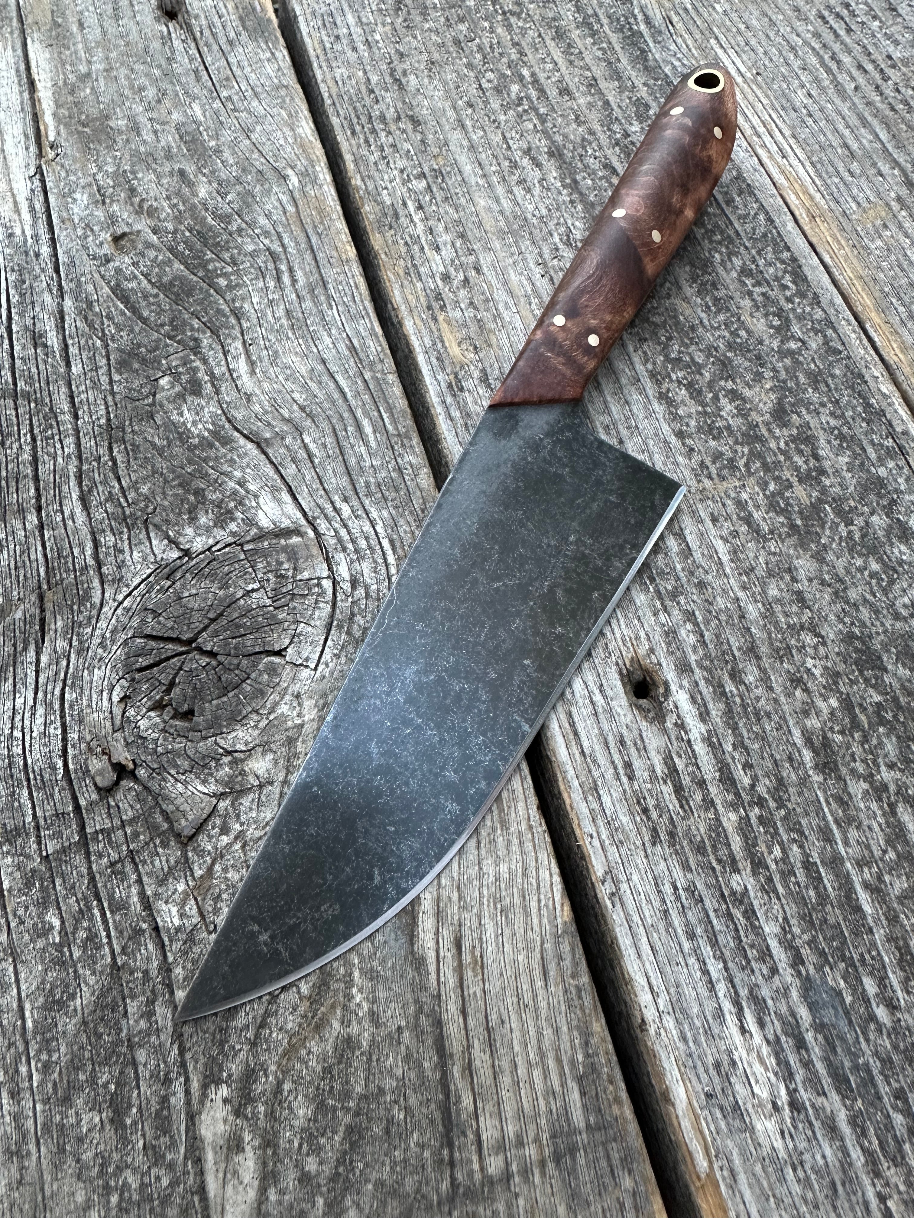 Western Mini-Chef's Knife — Maple Burl & Brass