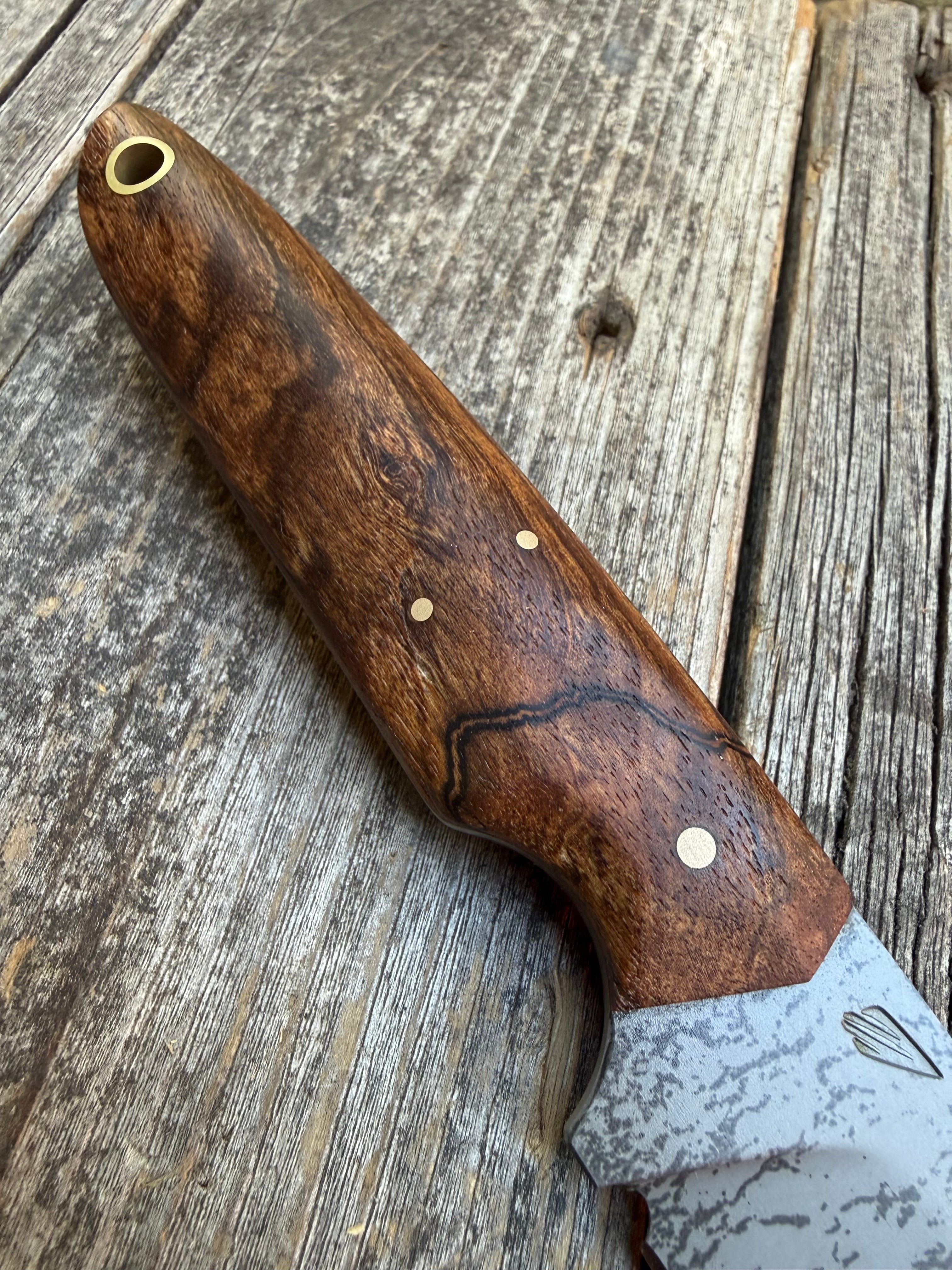 Drop-Point Harvester— Spalted Dark Maple & Brass