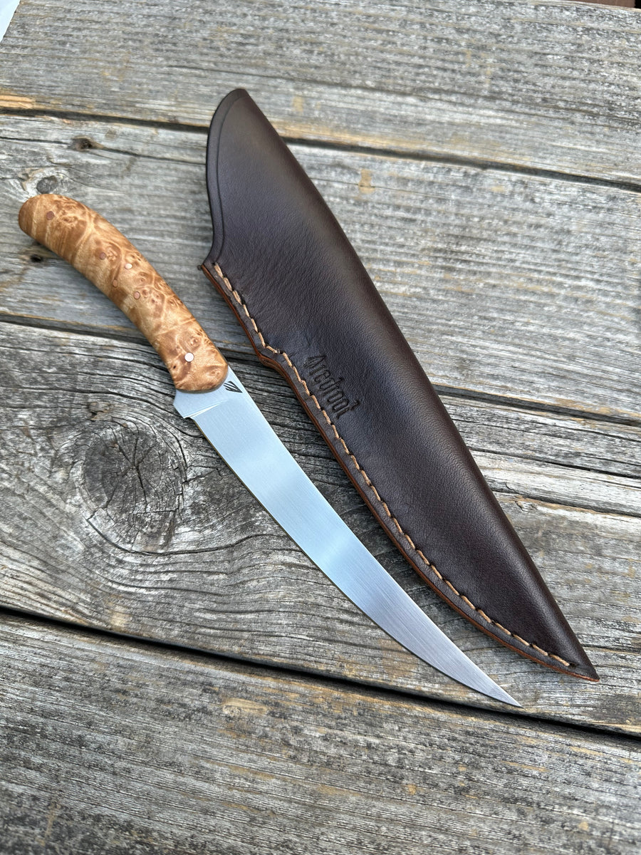 Mattei’s Boning/Fillet knife 6" — (Full Flex) Maple Burl & Copper