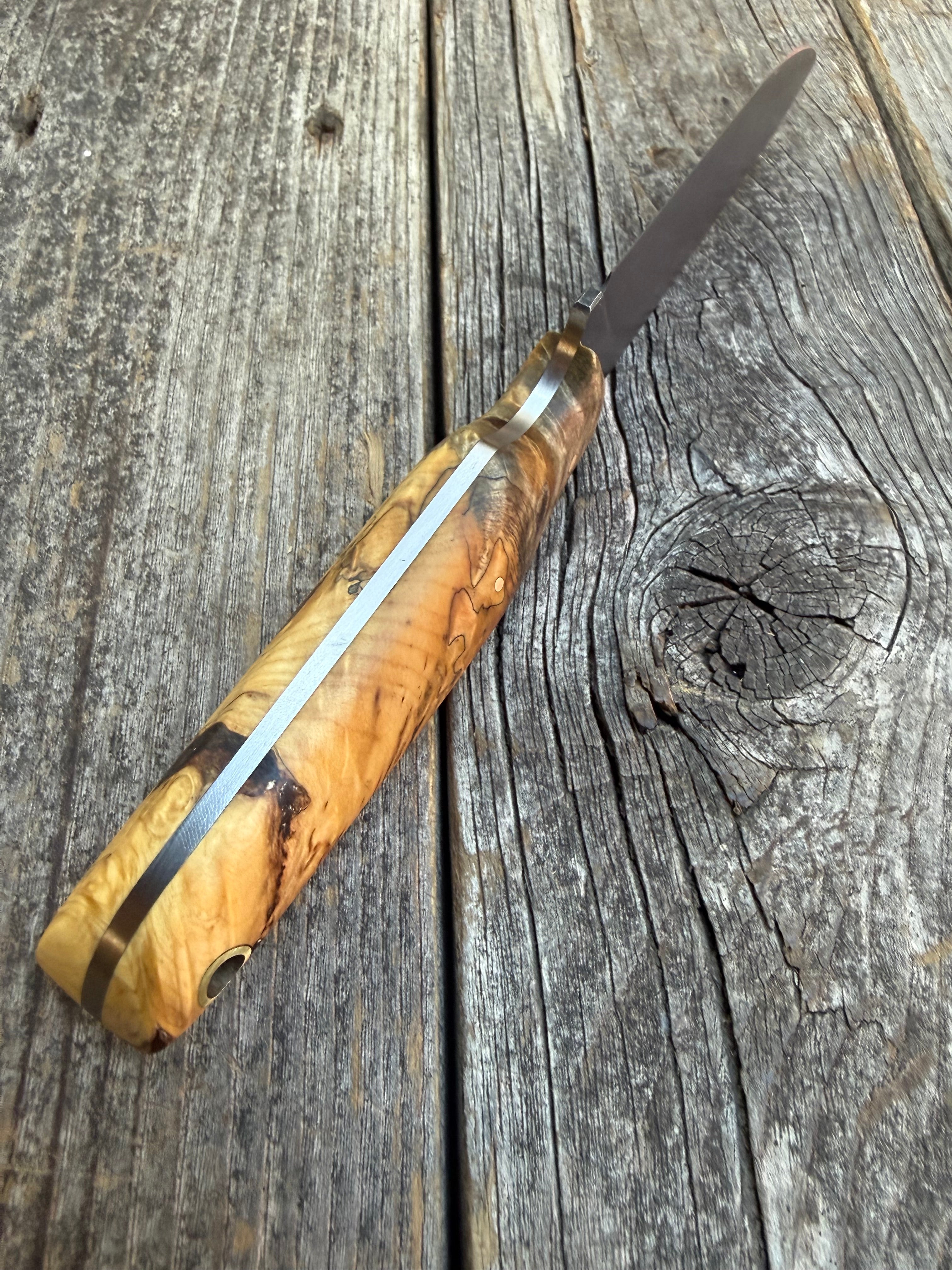 Drop-Point Harvester— Buckeye Burl & Brass
