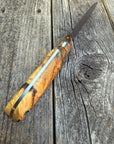 Drop-Point Harvester— Buckeye Burl & Brass