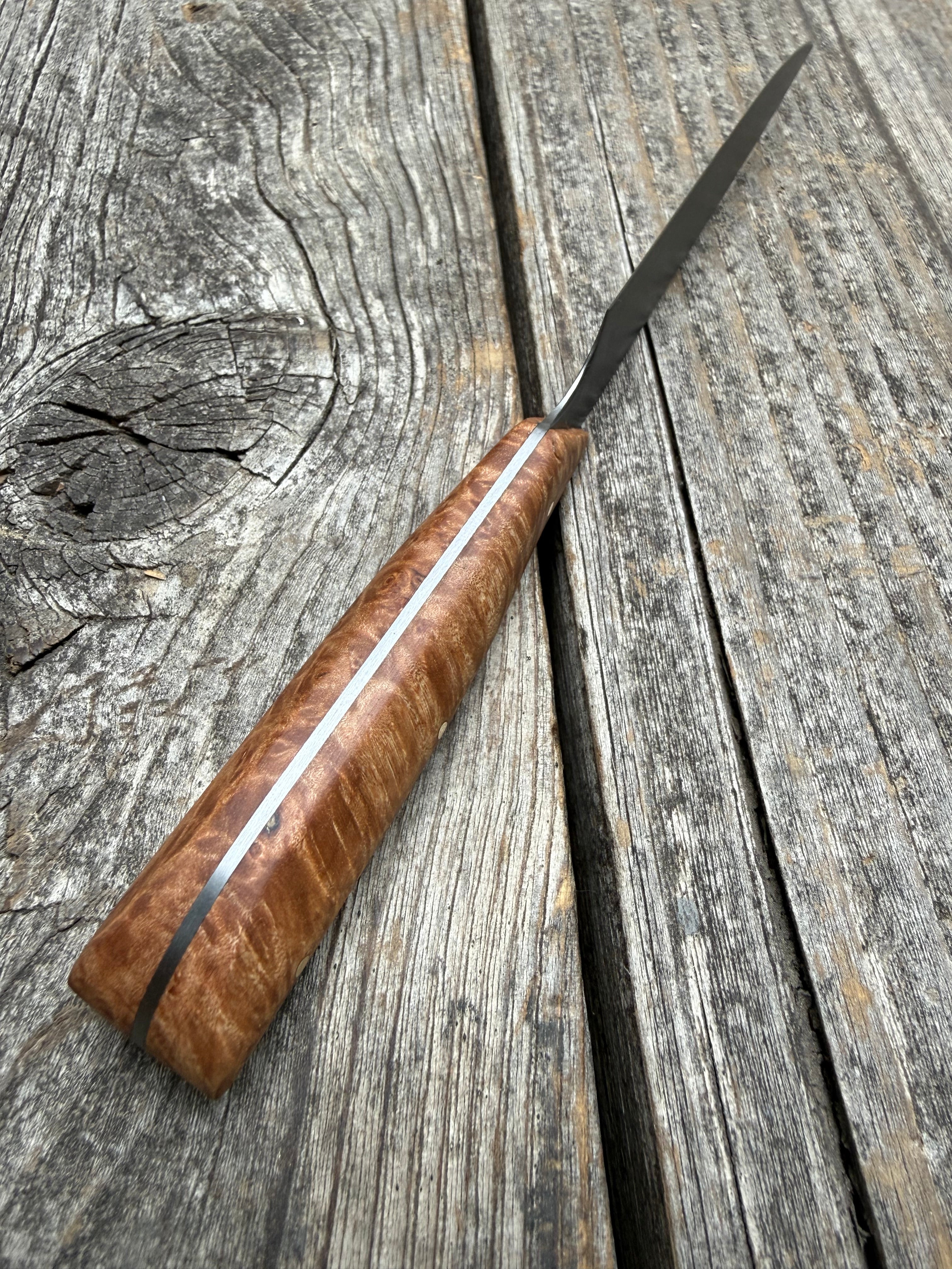 Western Paring Knife 3.75" —  Maple Burl & Brass