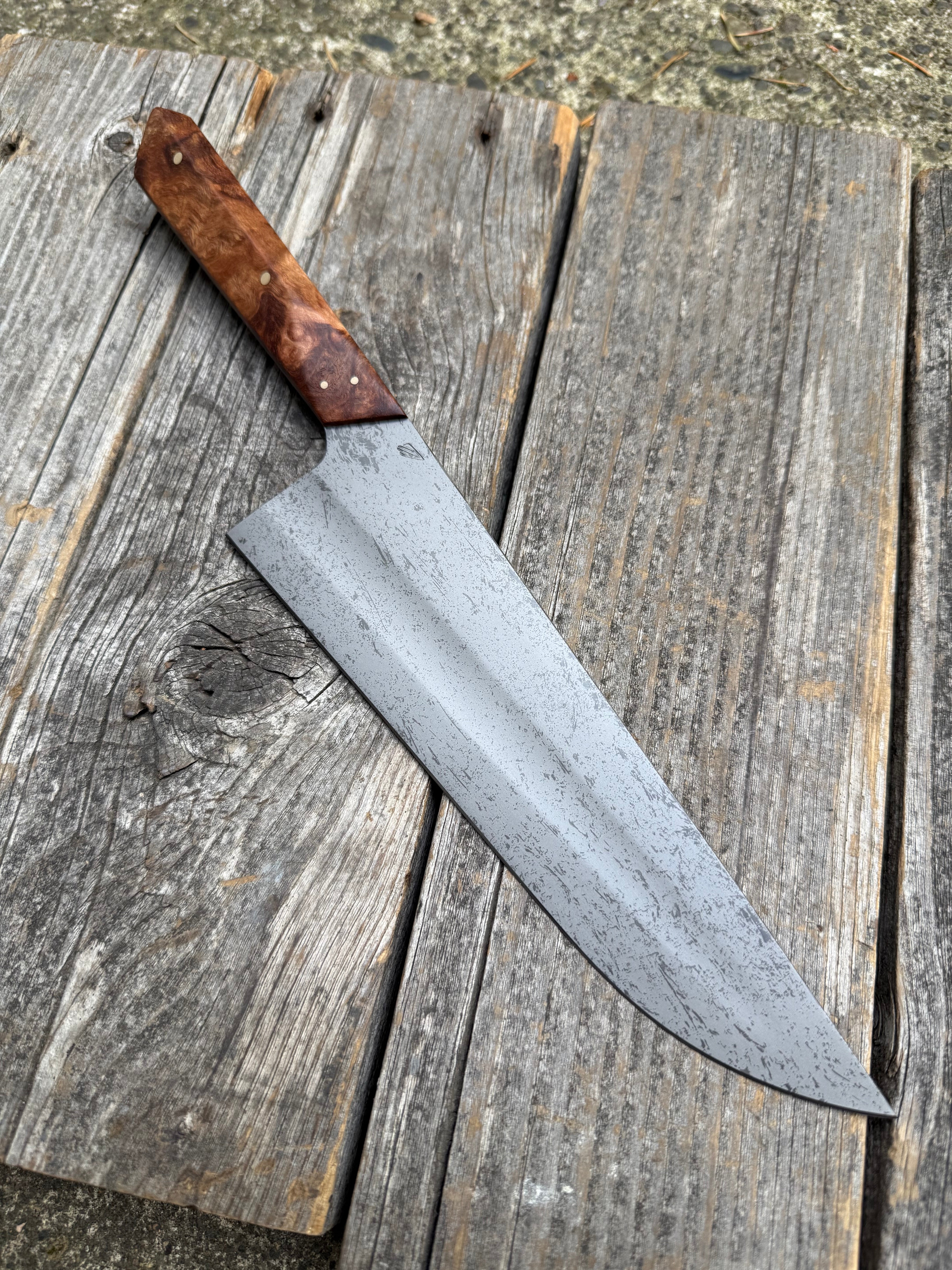 Prototype 8” Chef — Ambrosia Maple Burl & Brass