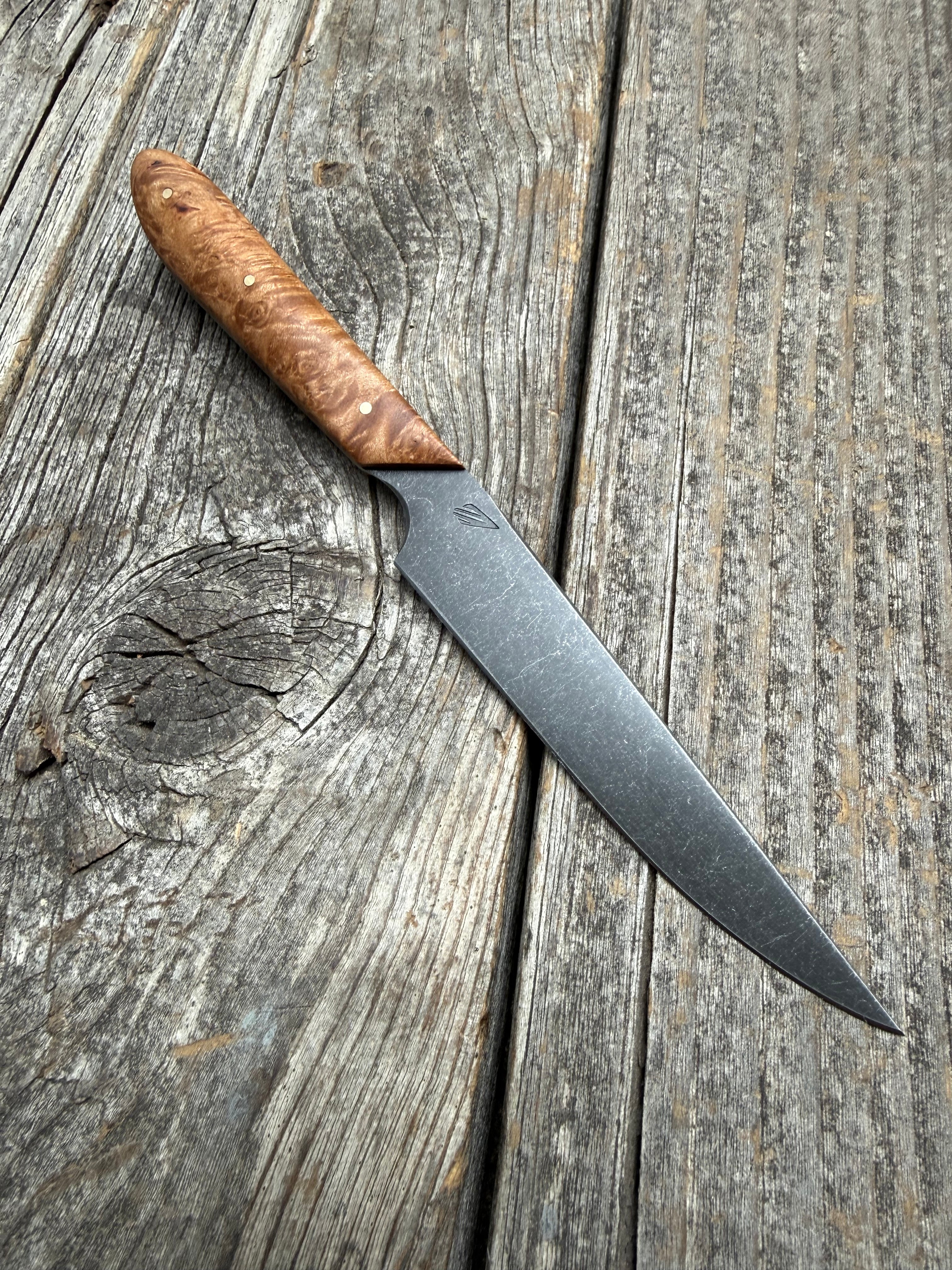 Western Paring Knife 3.75" —  Maple Burl & Brass
