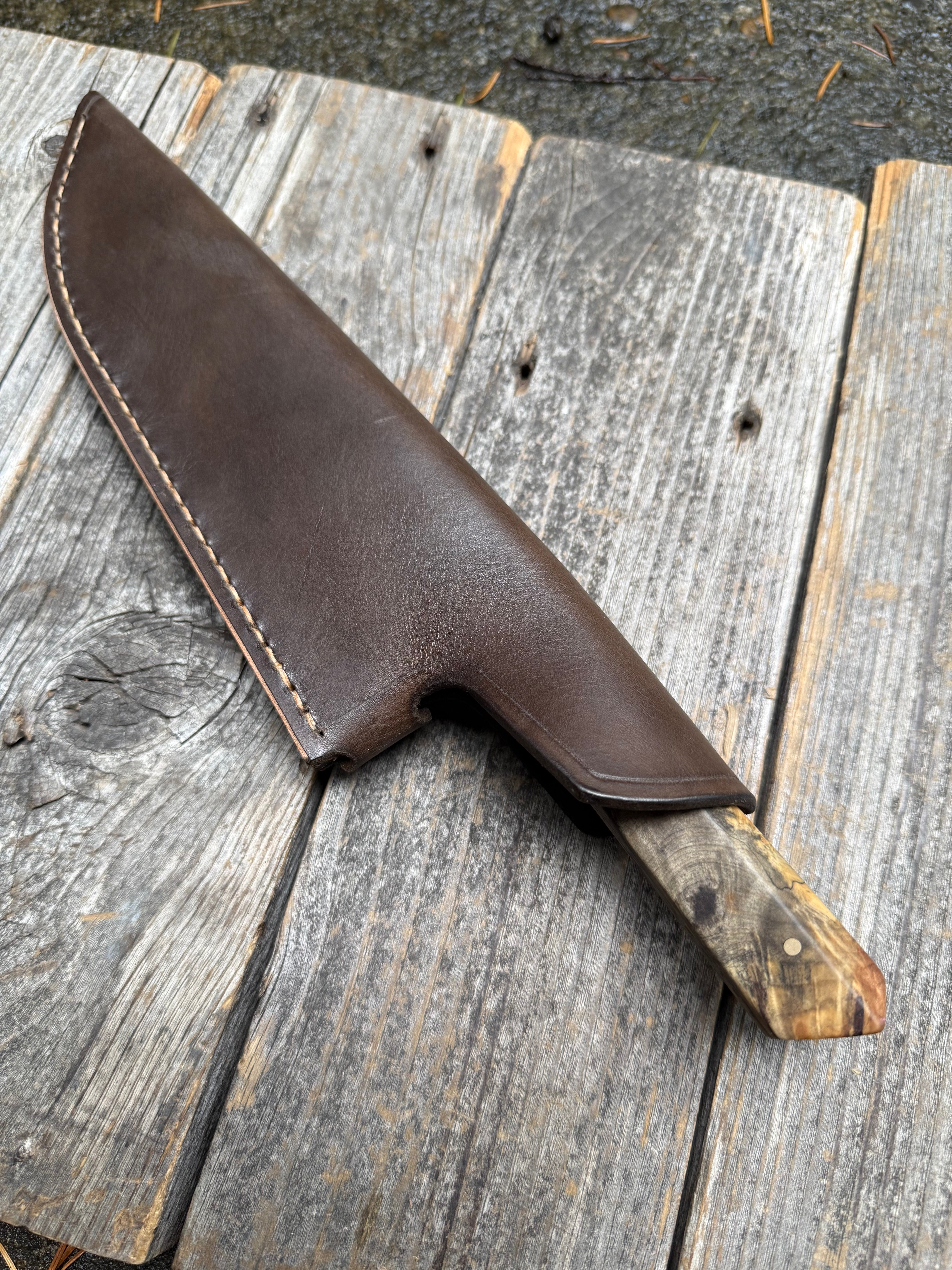 Prototype 8” Chef — Buckeye Burl & Brass