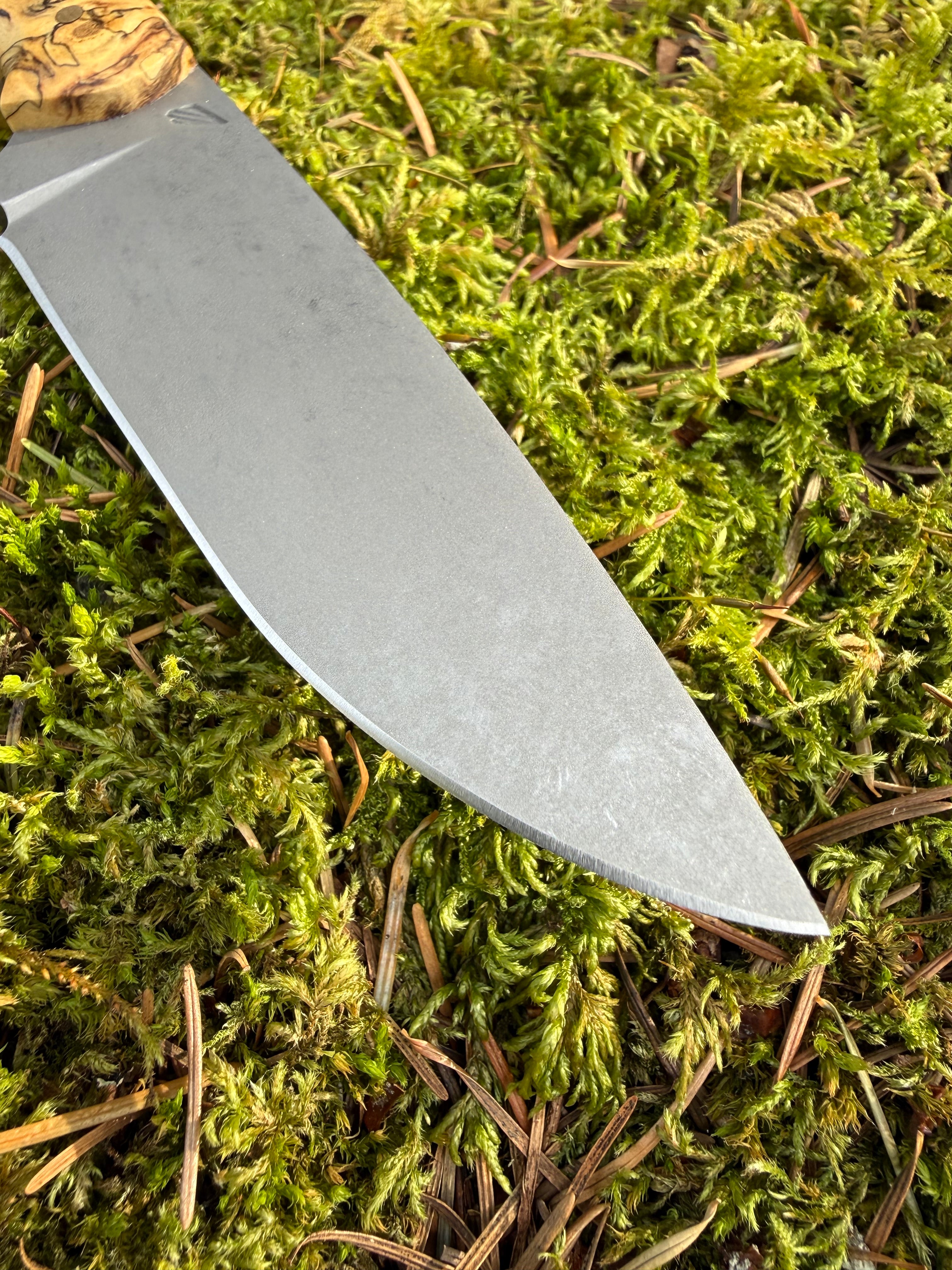 Drop-Point Harvester— Spalted Buckeye Burl & Brass