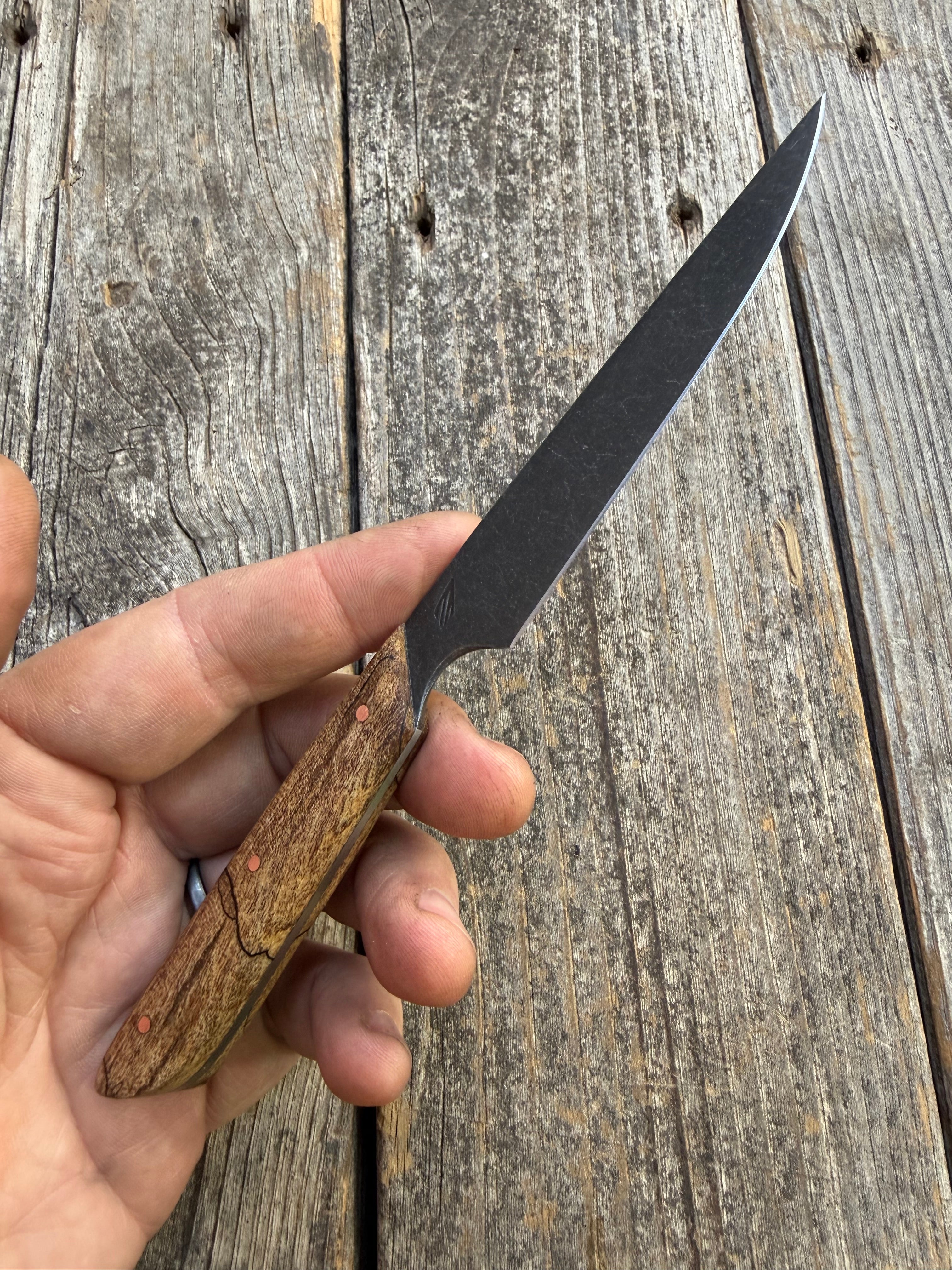 Western Paring Knife 3.75" —  Spalted Maple & Brass