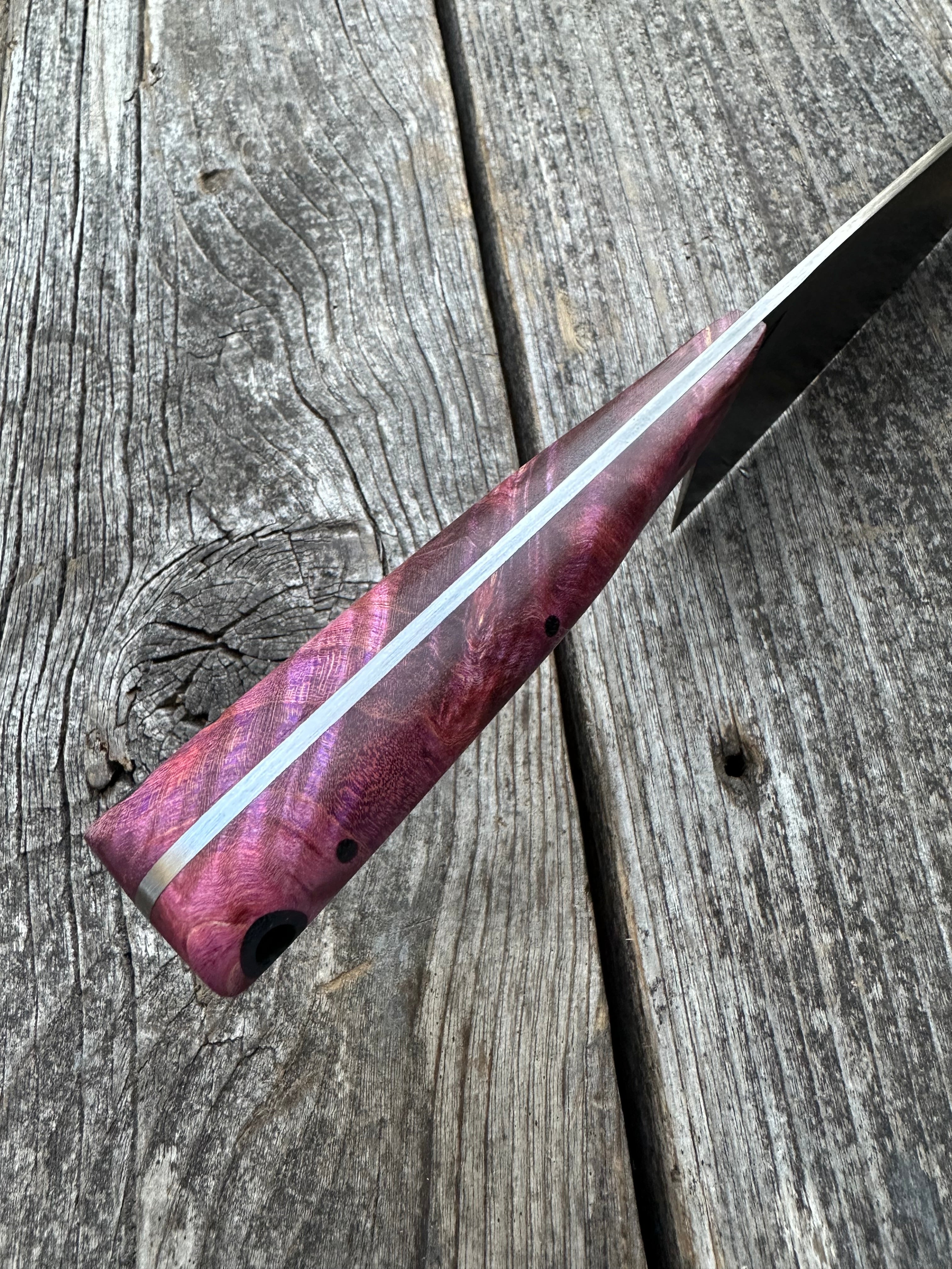 Western Mini-Chef's Knife — Dyed Maple Burl & Linen