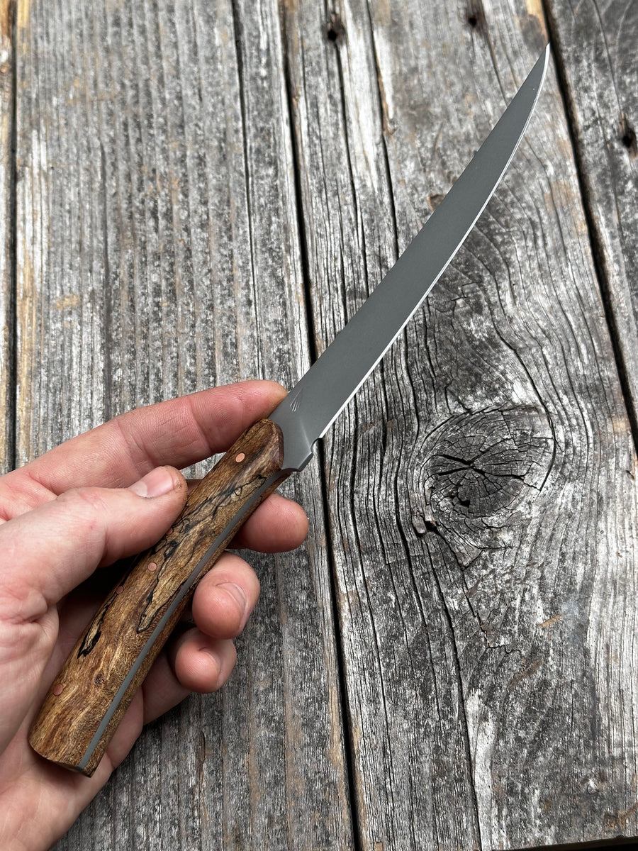 Mattei’s Boning/Fillet knife 6" — (Rigid) Spalted Maple & Brass
