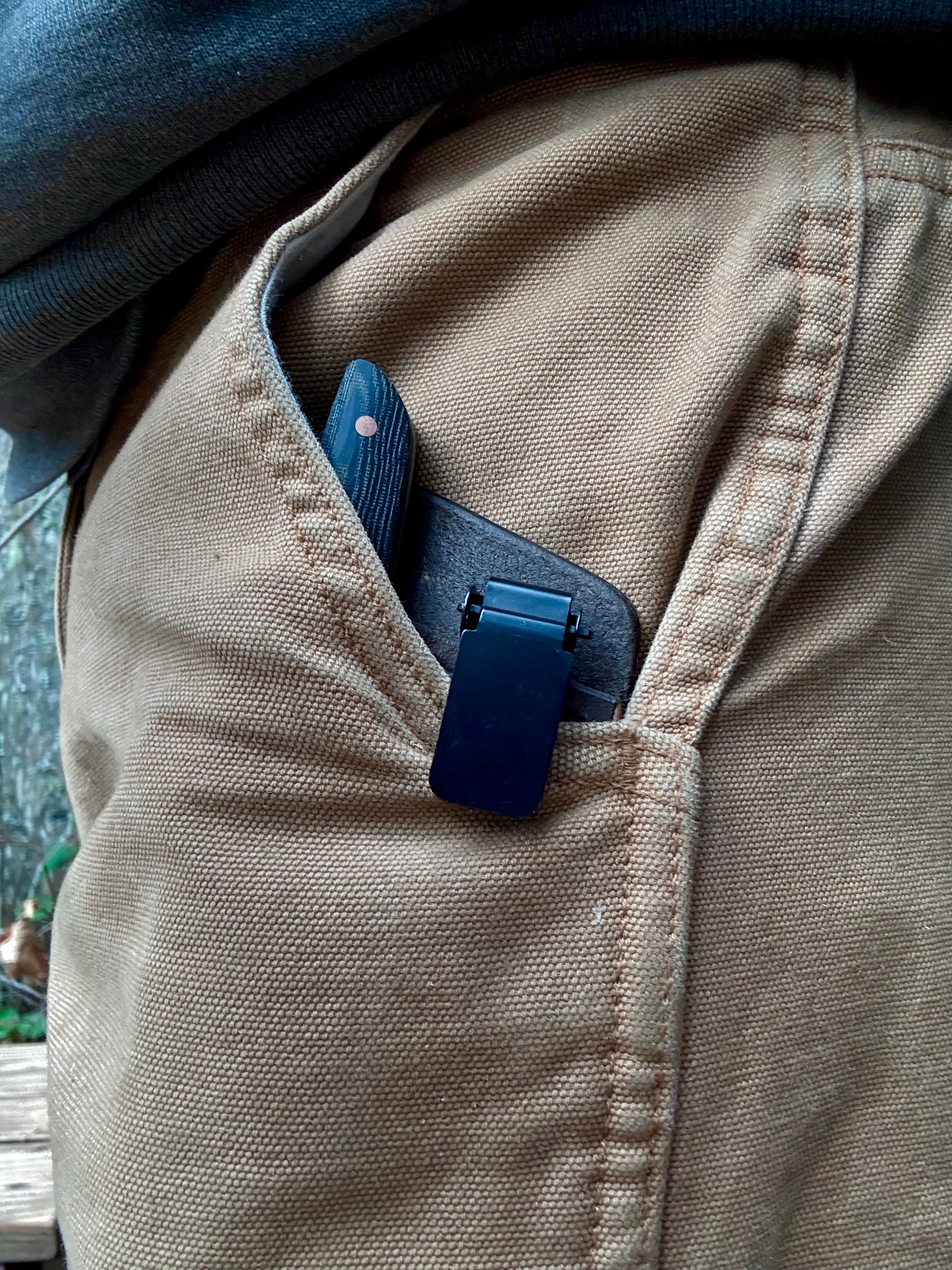 Ocelot Pocket EDC knife — Linen Micarta & copper