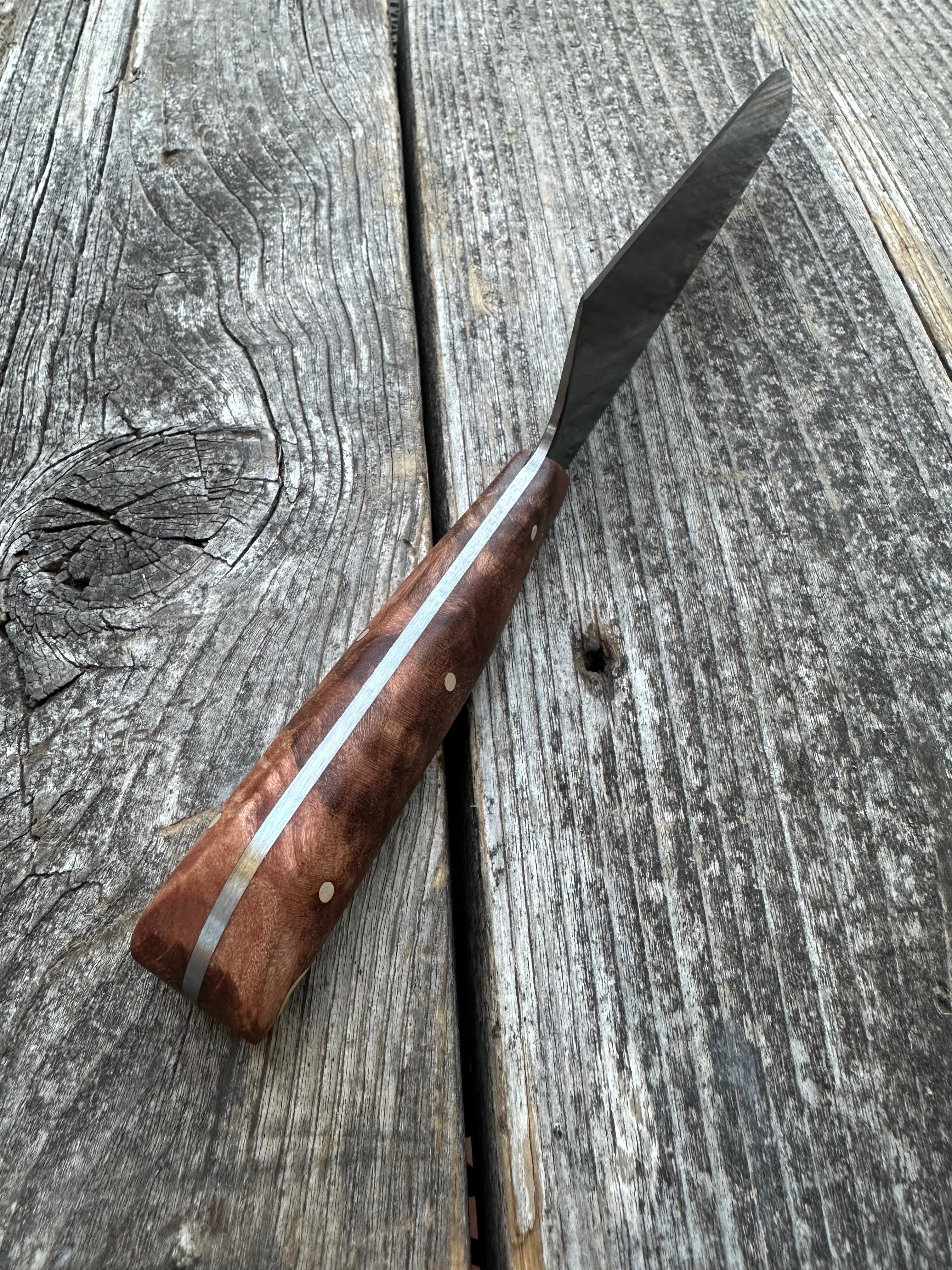Western Mini-Chef's Knife — Maple Burl & Brass