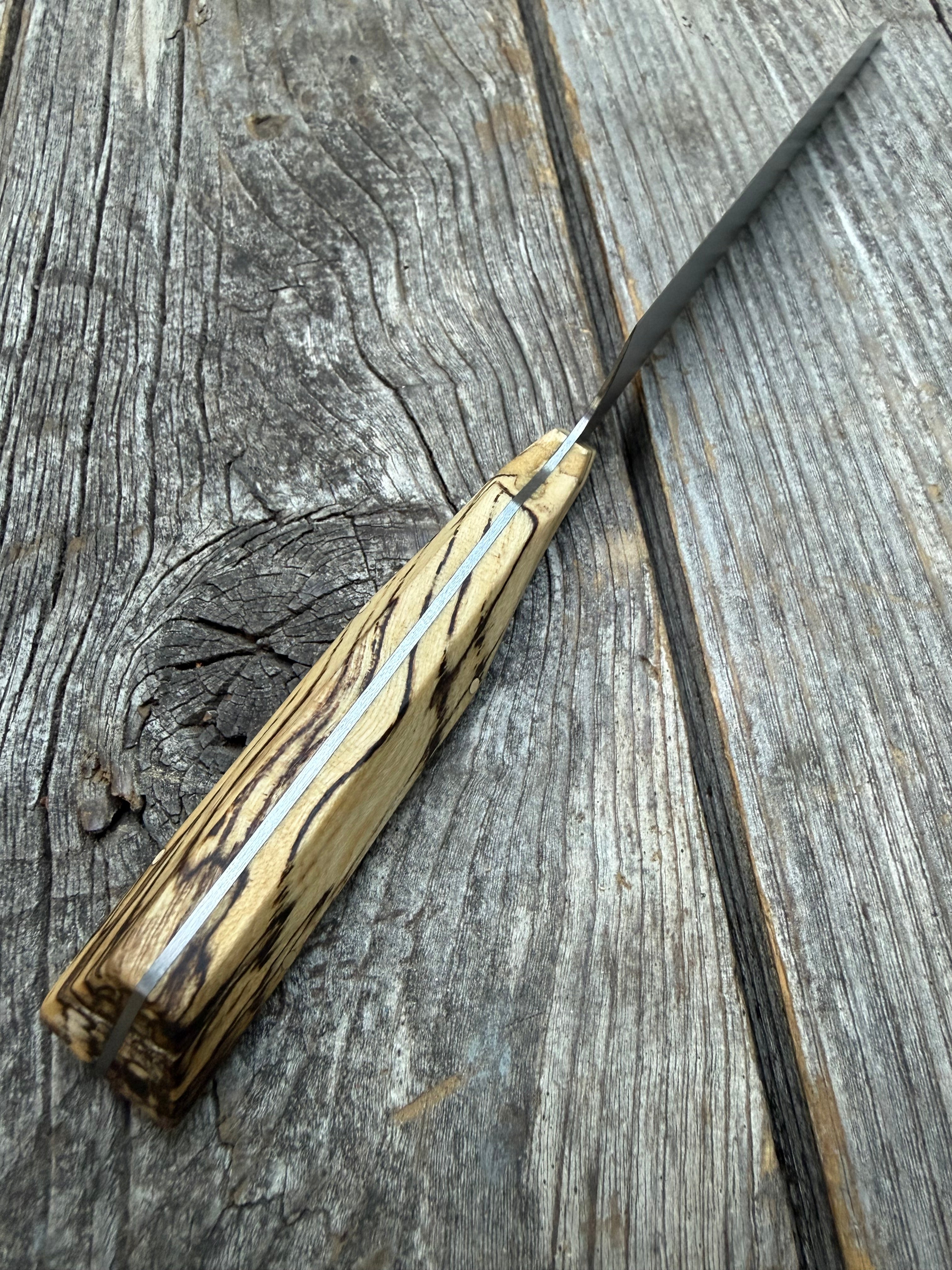 Prototype Kitchen Petty Knife — Spalted Hickory & Brass