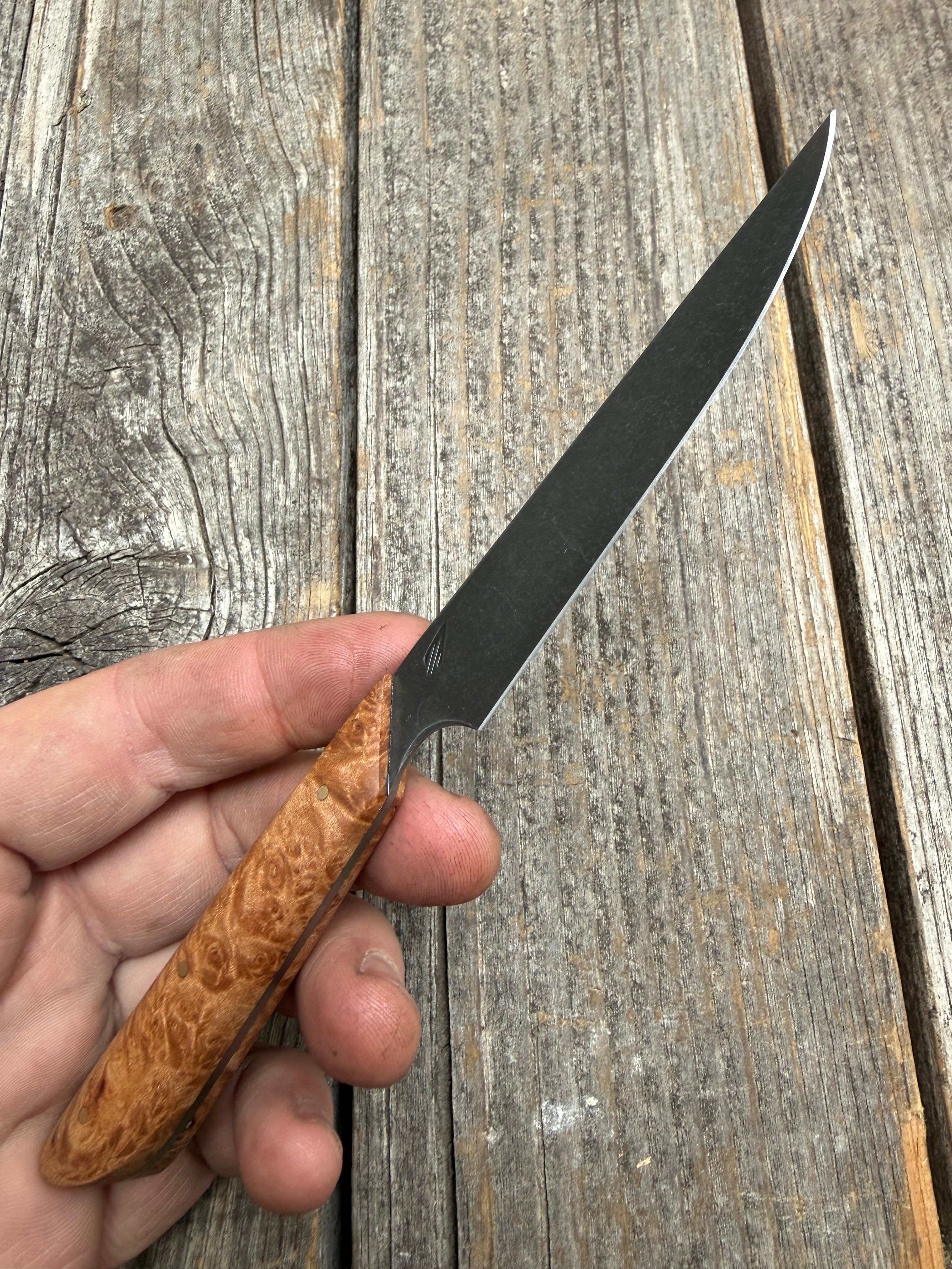 Western Paring Knife 3.75" —  Maple Burl & Brass