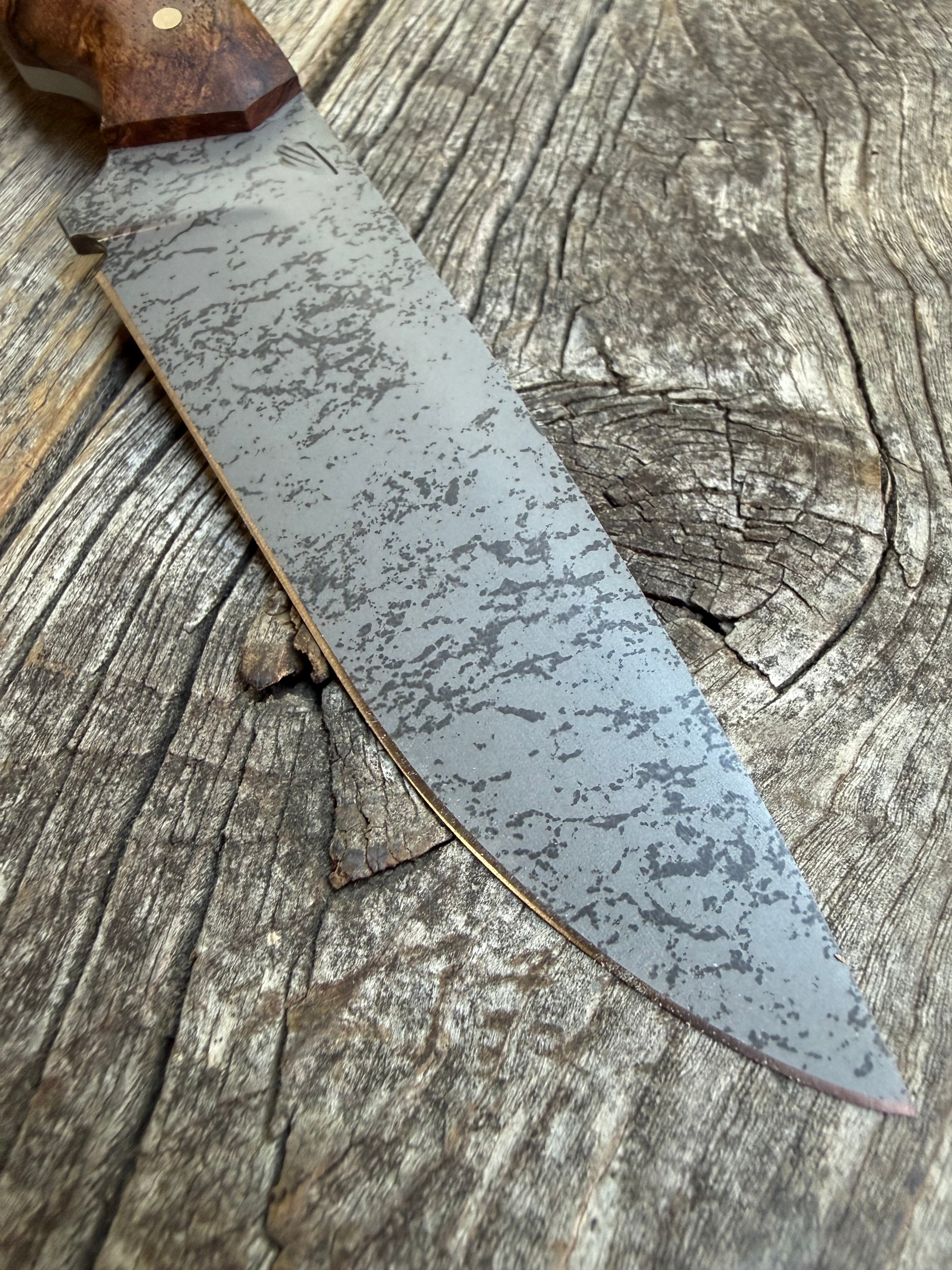 Drop-Point Harvester— Spalted Dark Maple & Brass