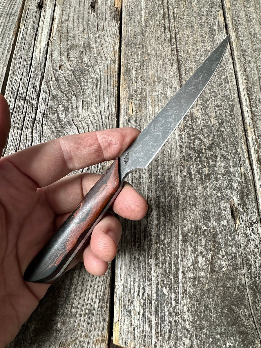 Western Paring Knife 3.75" —  Terra-Cotta Burl Micarta & Linen