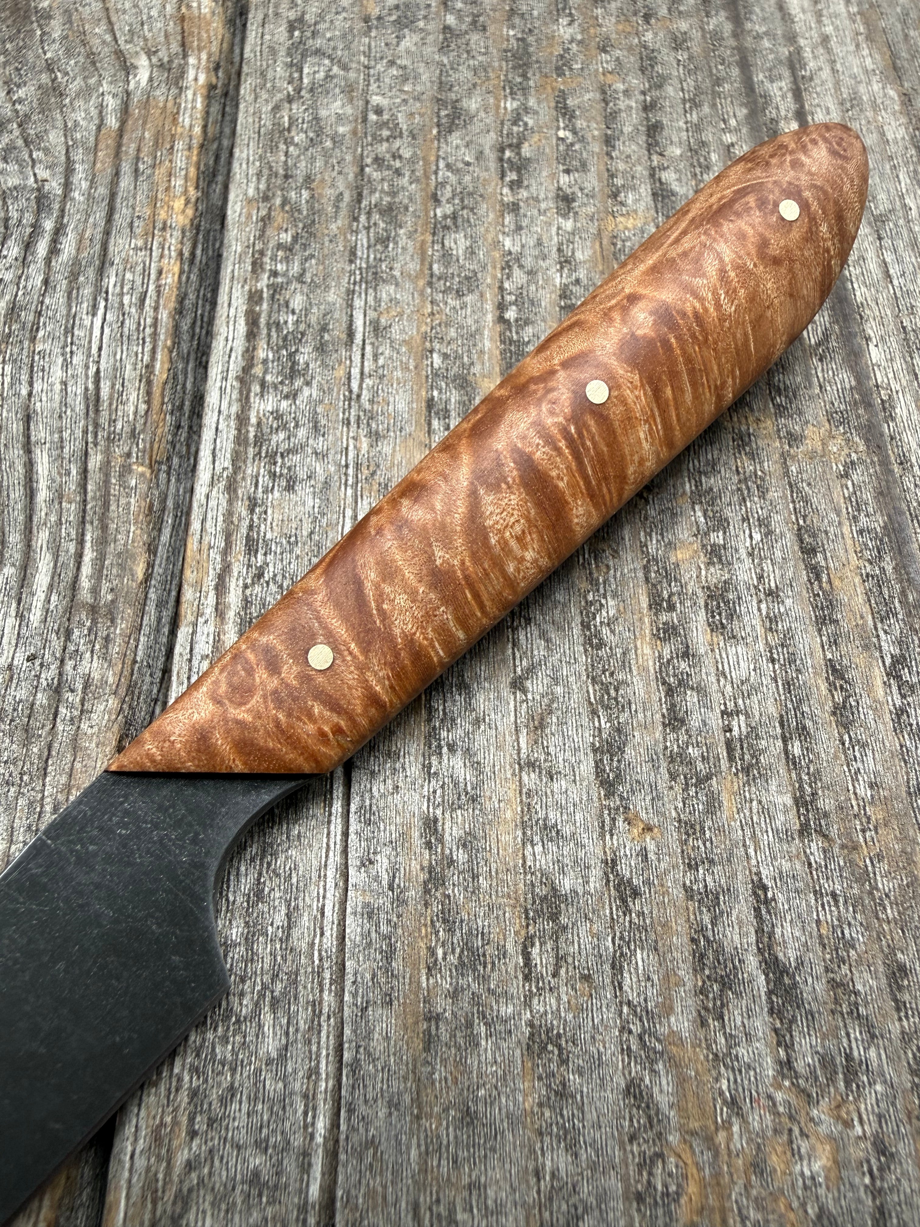 Western Paring Knife 3.75" —  Maple Burl & Brass