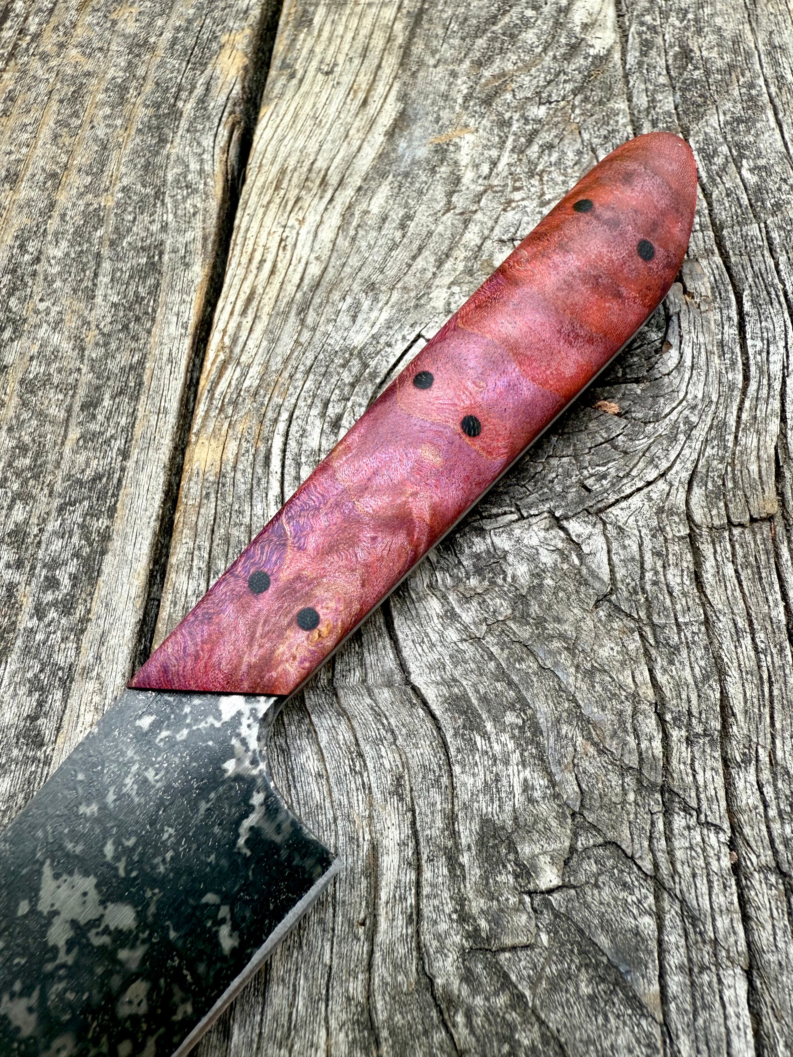 Western Kitchen Petty Knife — dyed Maple Burl & Linen Micarta