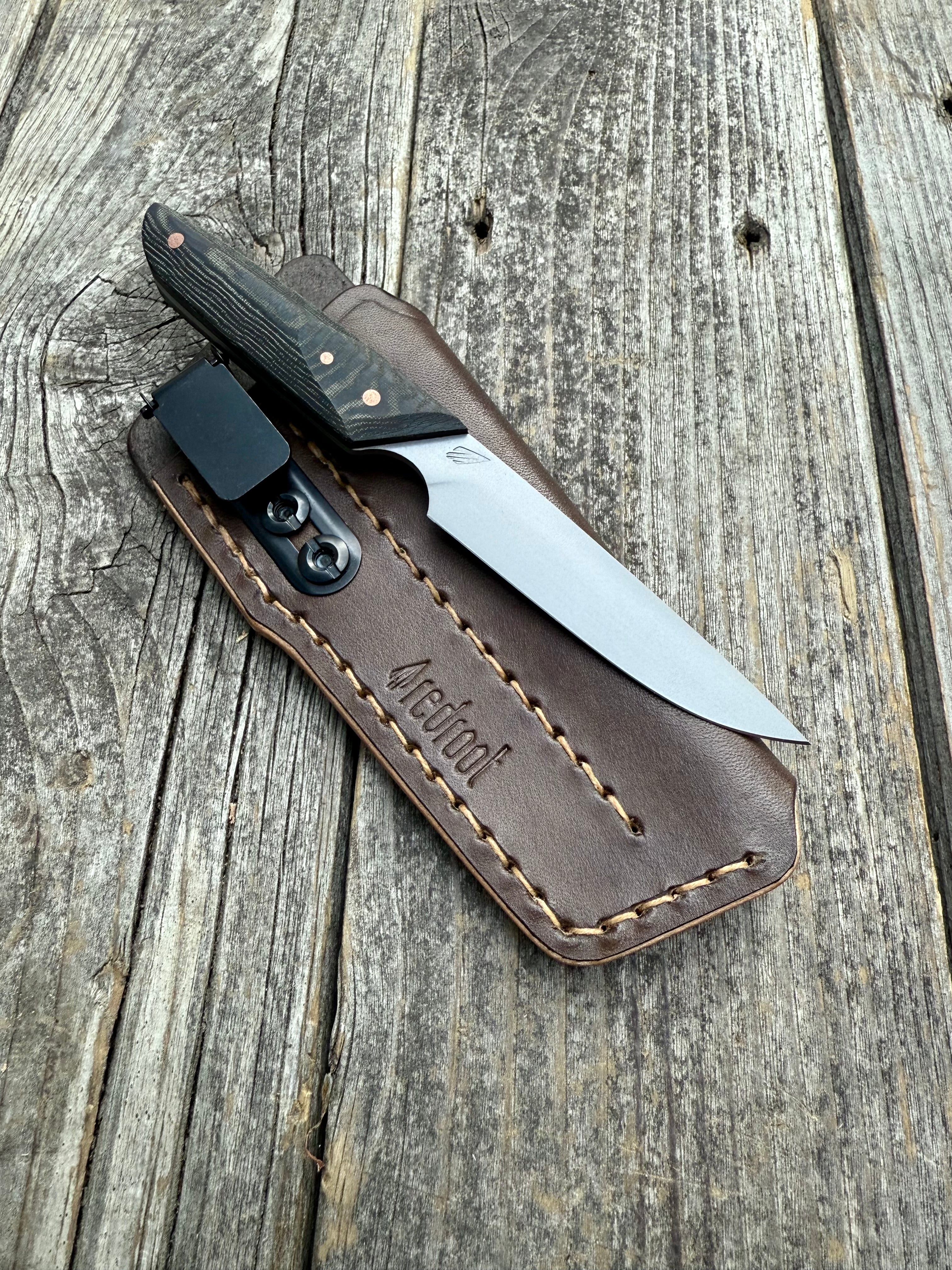 Ocelot Pocket EDC knife — Linen Micarta & copper