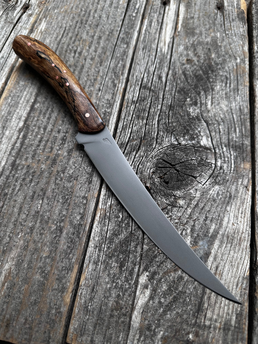 Mattei’s Boning/Fillet knife 6" — (Rigid) Spalted Maple & Brass